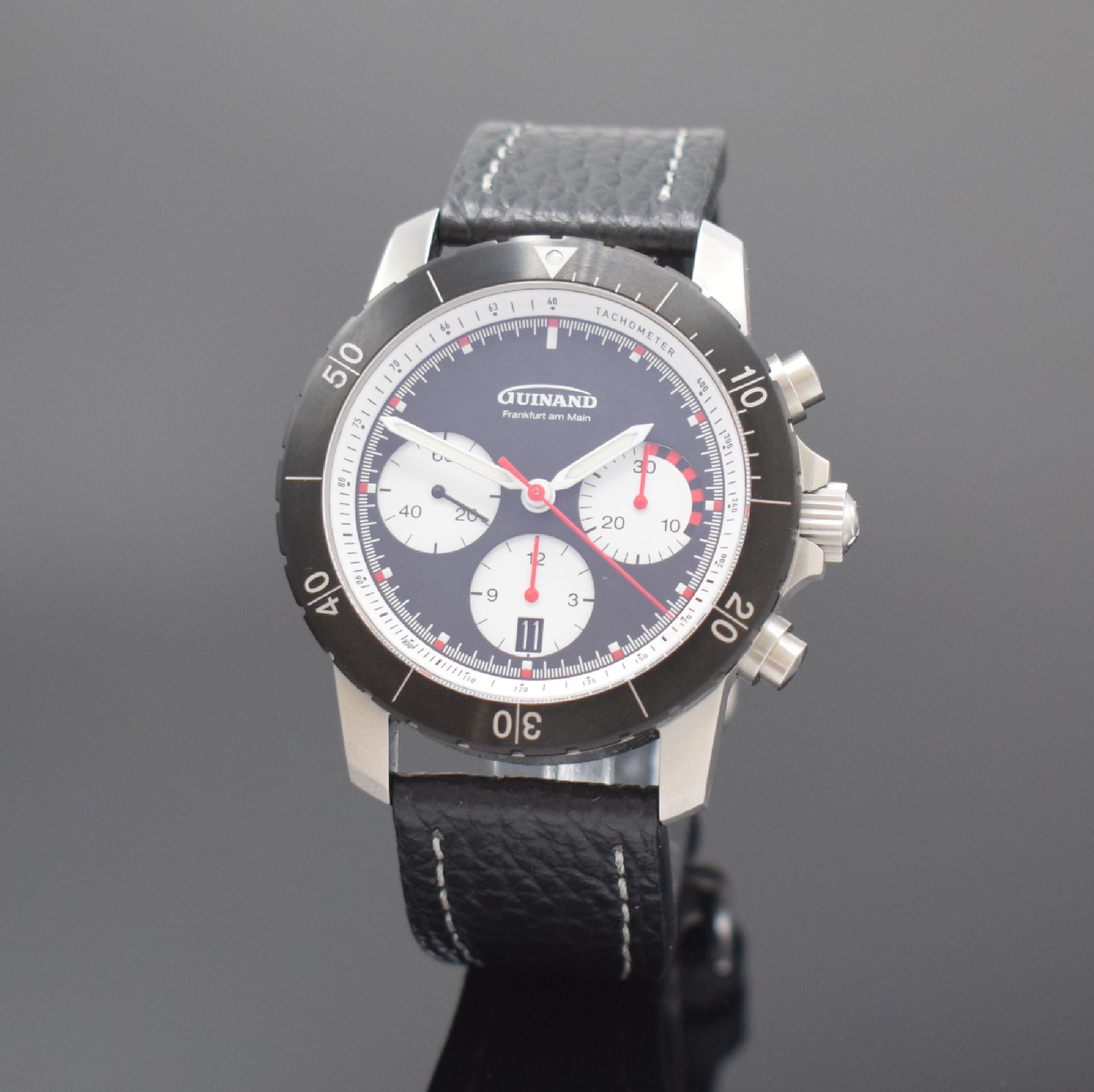 GUINAND Jubiläums-Armbandchronograph in Stahl, Automatik, Schweiz/Deutschland um 2016, auf 106 Stk. limitiertes Sondermodell, orig. Lederband m. ...