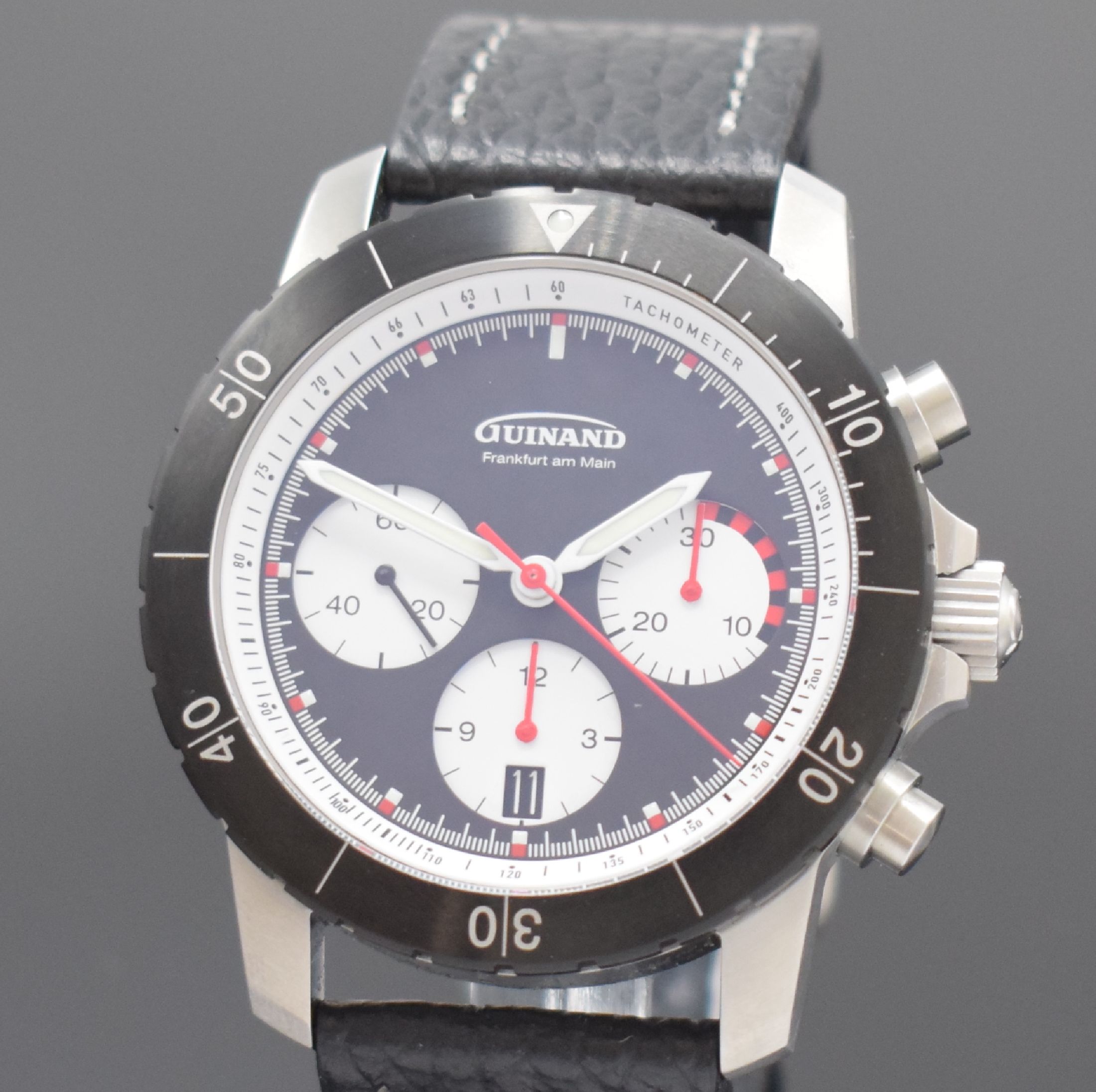 Detail a: GUINAND Jubiläums-Armbandchronograph in Stahl, Automatik, Schweiz/Deutschland um 2016, auf 106 Stk. limitiertes Sondermodell, orig. Lederband m. ...