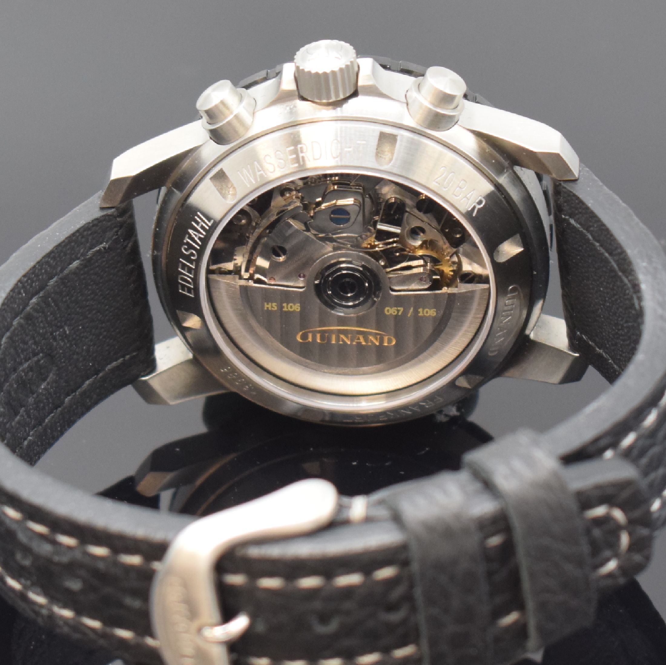 Detail b: GUINAND Jubiläums-Armbandchronograph in Stahl, Automatik, Schweiz/Deutschland um 2016, auf 106 Stk. limitiertes Sondermodell, orig. Lederband m. ...