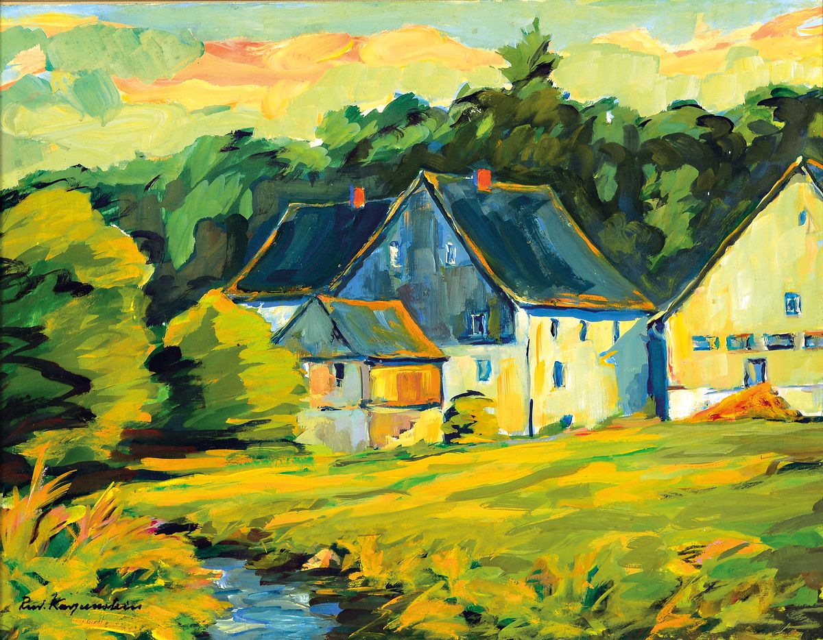 Rudolf Karpenstein, 1892-1974 Idar-Oberstein, Mühle am Hochwald/Hunsrück, Mischtechnik auf Malkarton, links unten signiert, ca. 34x44cm, u.Gl., R. ...