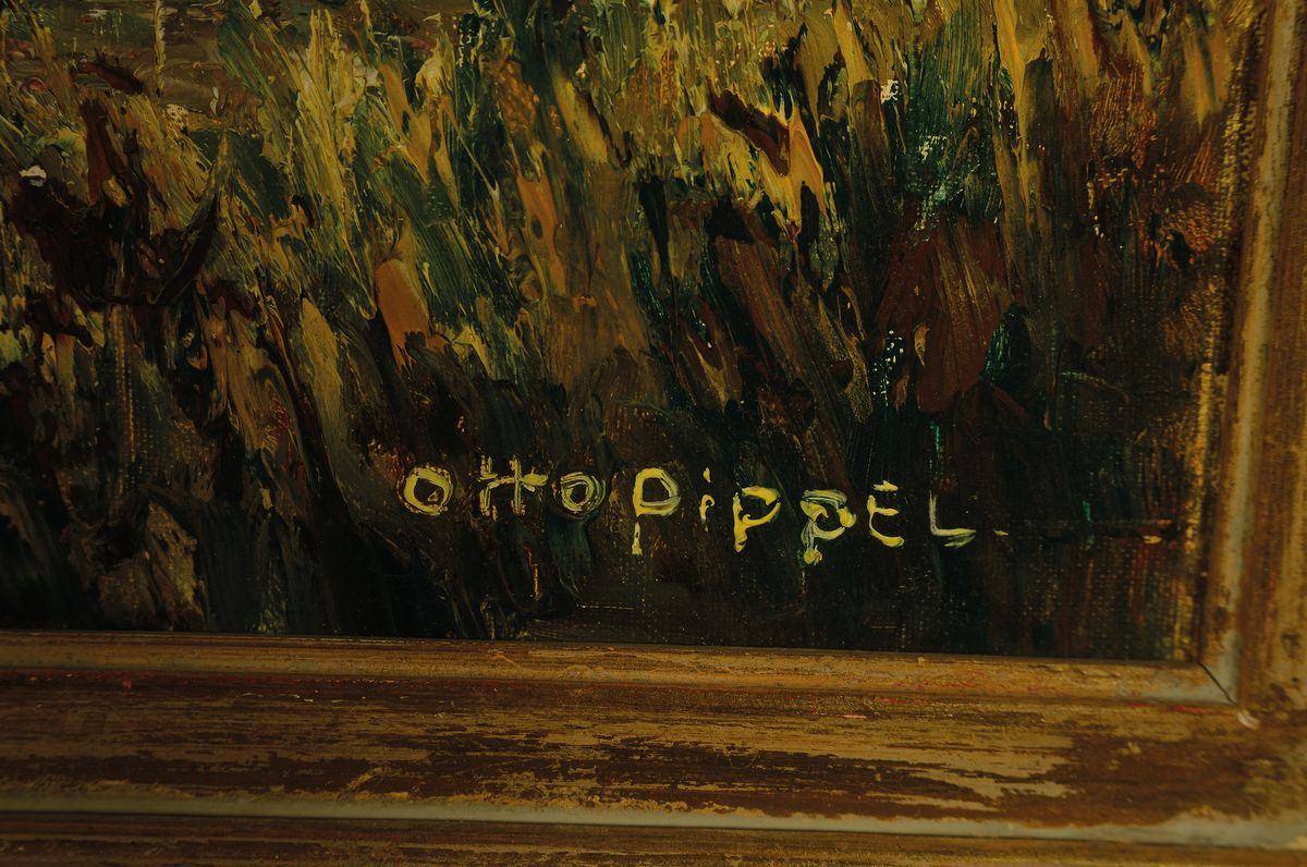 Detail a: Otto Pippel, 1878 Lodz - 1960 Planegg, Kühe im Uferwasser, wohl Chiemseelandschaft Vgl. Lit. Reiner 1948, markantes Querformat, Öl/Lwd, rechts ...