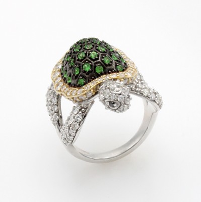 Image Ring "Schildkröte" mit Diamanten und Tsavoriten