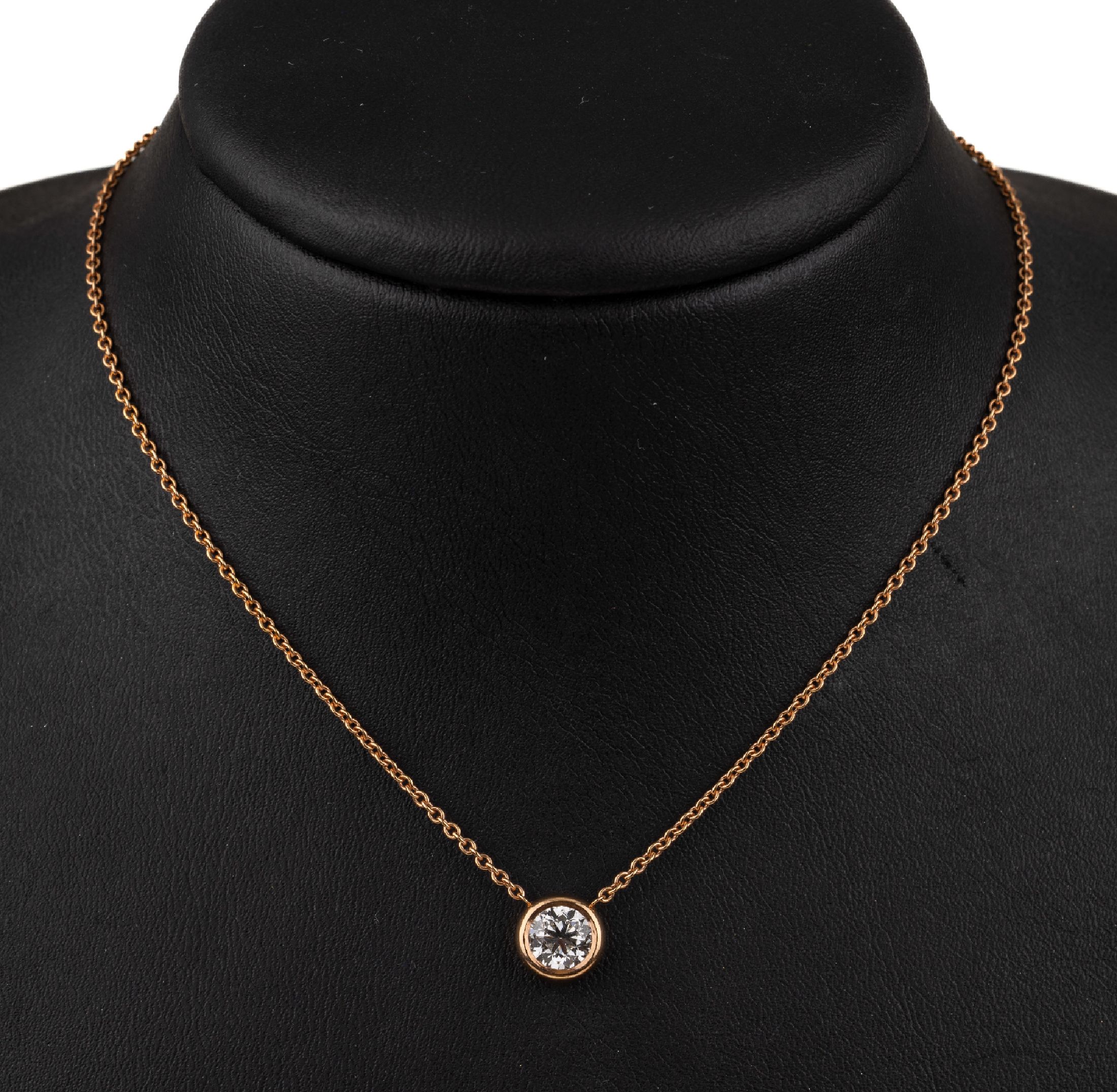 18 kt Gold Brillant Anhänger, RG 750/000, an 18 kt Gold Kette, RG 750/000, Brillant Solitär in Zargenfassung 1.00 ct Weiß (H)/vs1,L ca. 45 cm, ...