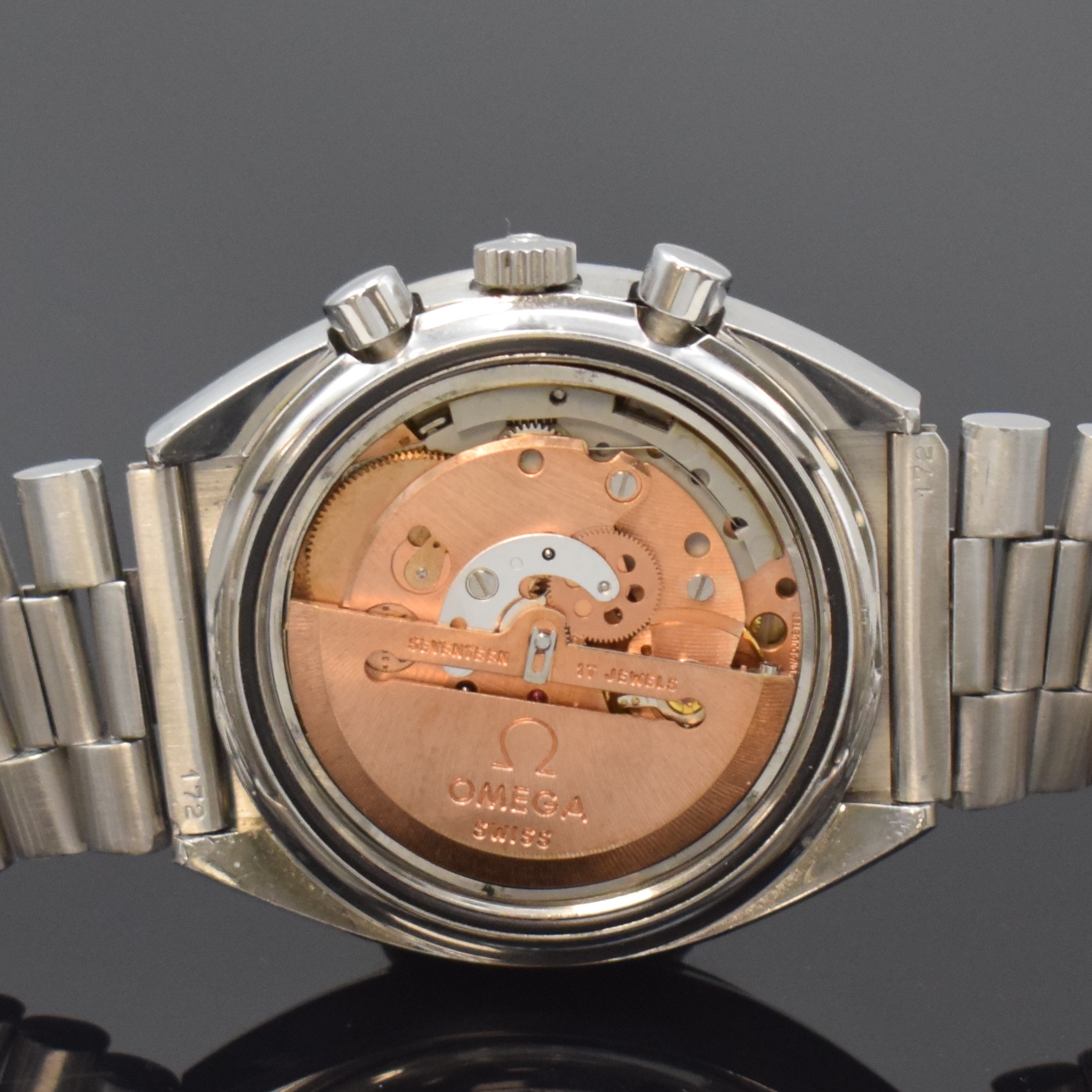 Detail e: OMEGA Speedmaster Automatic Armbandchronograph sogenannte Mark 4,5 Referenz 176.0012, Schweiz um 1980, verschr. Geh. inkl. orig. Gliederband m. ...
