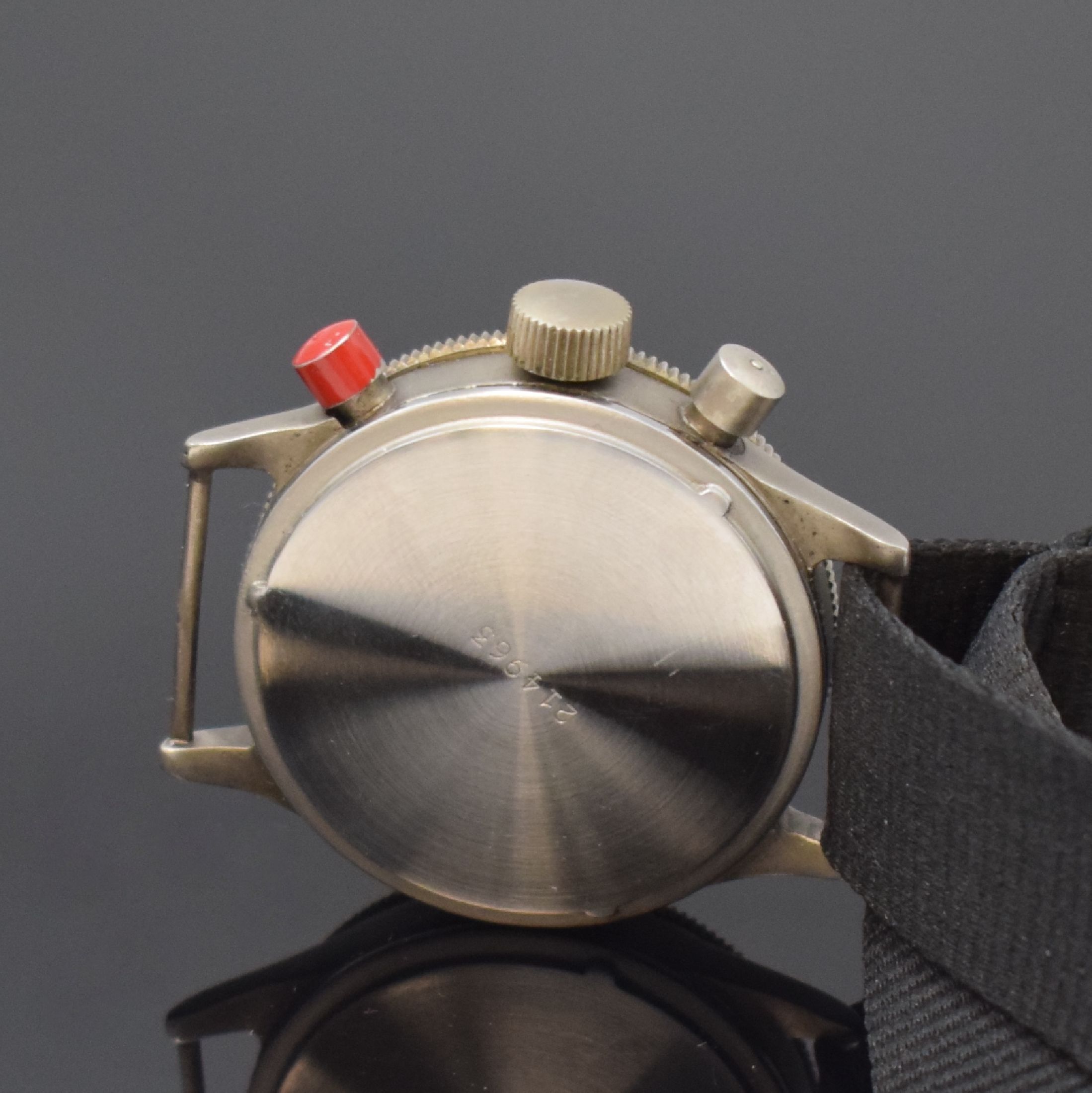 Detail c: TUTIMA GLASHÜTTE Urofa 59 Flyback- Schaltradchronograph, Deutschland um 1940, Handaufzug, vern. Gehäuse m. Drehlünette, Edelstahlboden verschr., ...