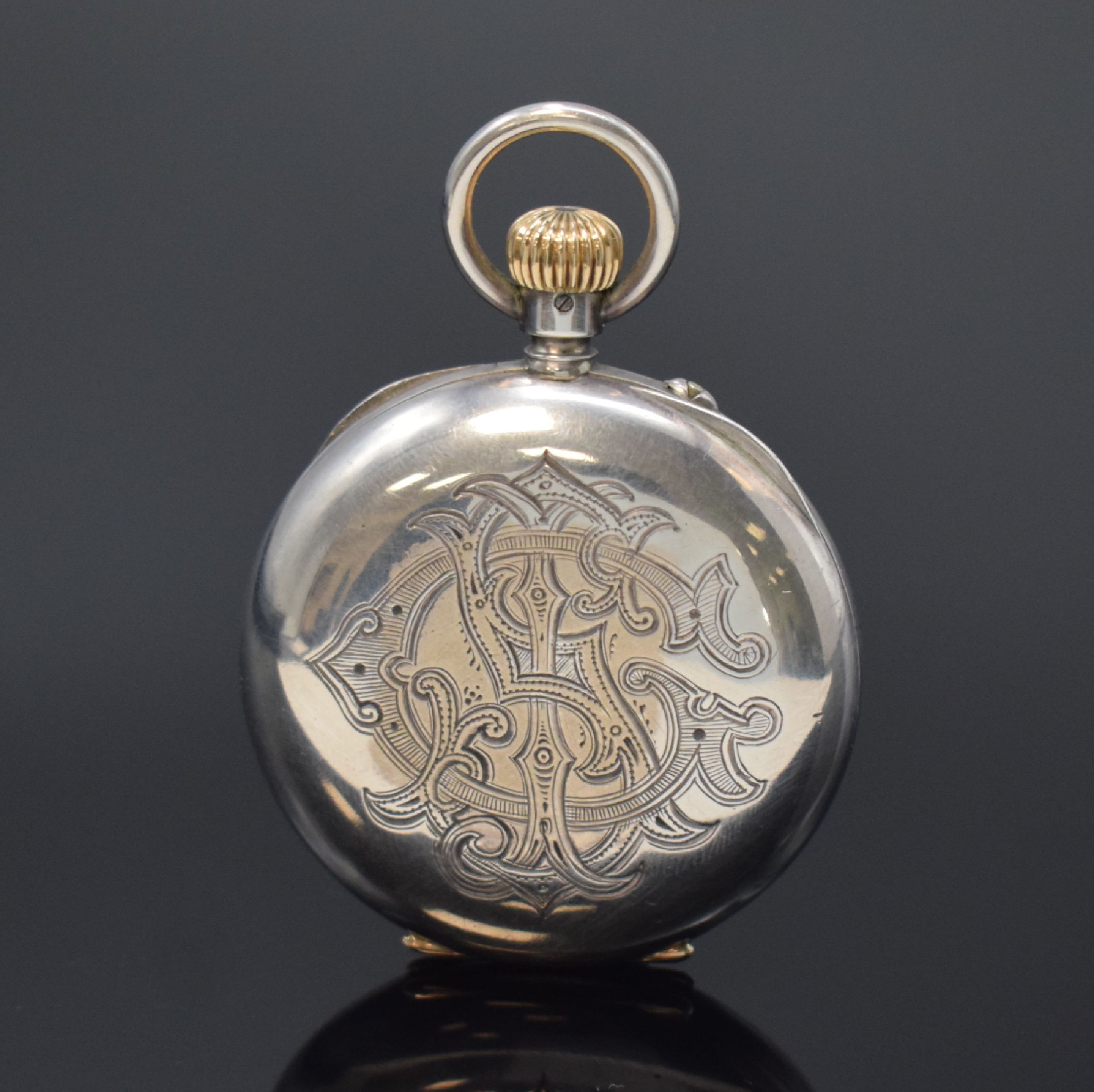 Detail a: A. LANGE & SÖHNE offene Taschenuhr in 900er Silber, Deutschland um 1890, glattes Geh. dell., rücks. m. Monogramm, Silbercuvette, Emailzifferbl. m. ...