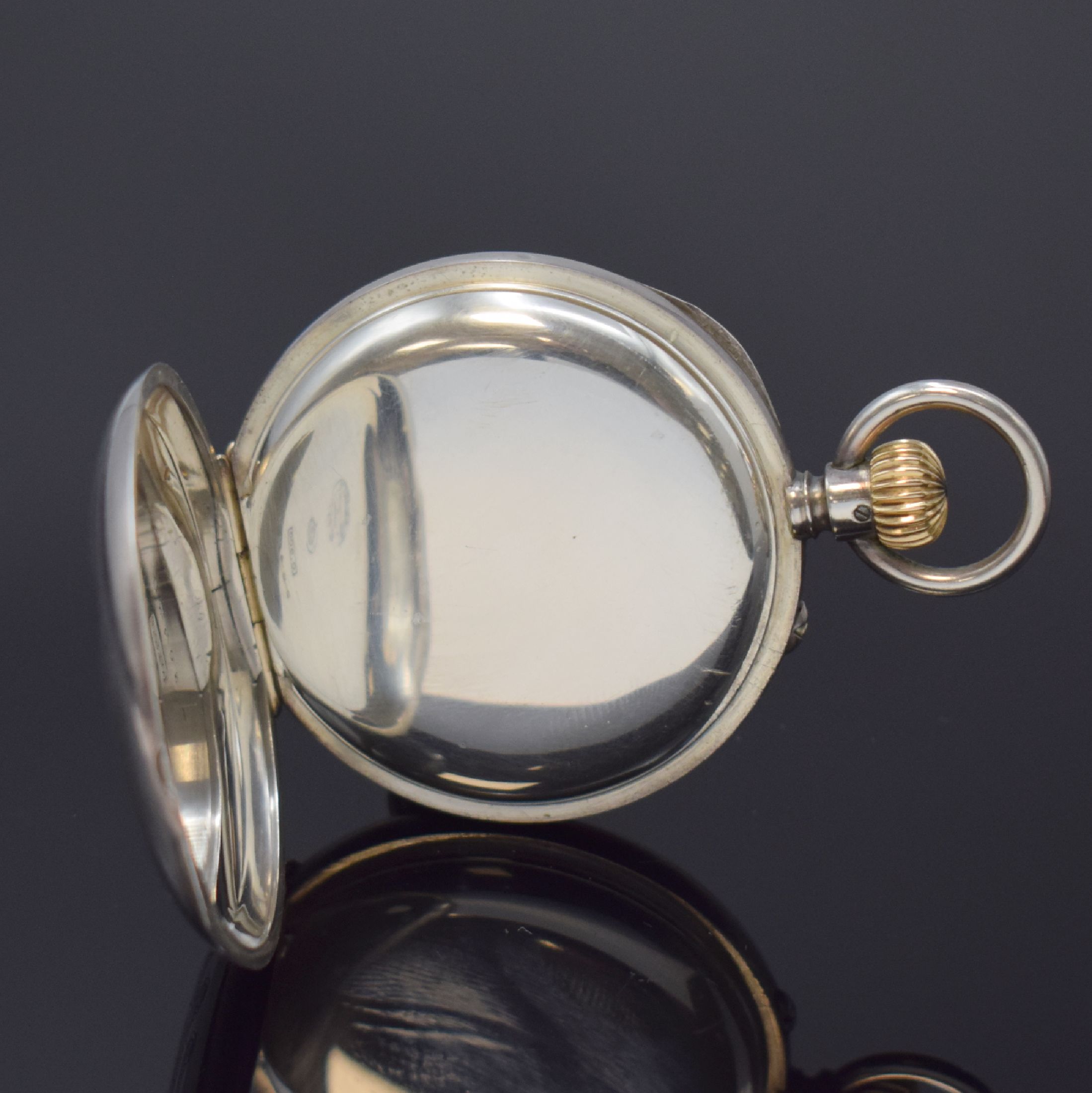 Detail c: A. LANGE & SÖHNE offene Taschenuhr in 900er Silber, Deutschland um 1890, glattes Geh. dell., rücks. m. Monogramm, Silbercuvette, Emailzifferbl. m. ...