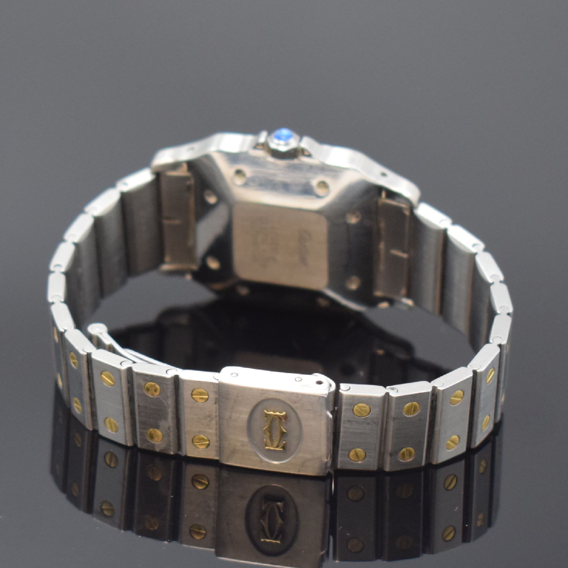 Detail b: CARTIER Santos Herrenarmbanduhr, Schweiz um 1985, Automatik, Edelstahl/Gold kombiniert inkl. Gliederband m. Faltschl., Monocoque- Geh., Lünette ...