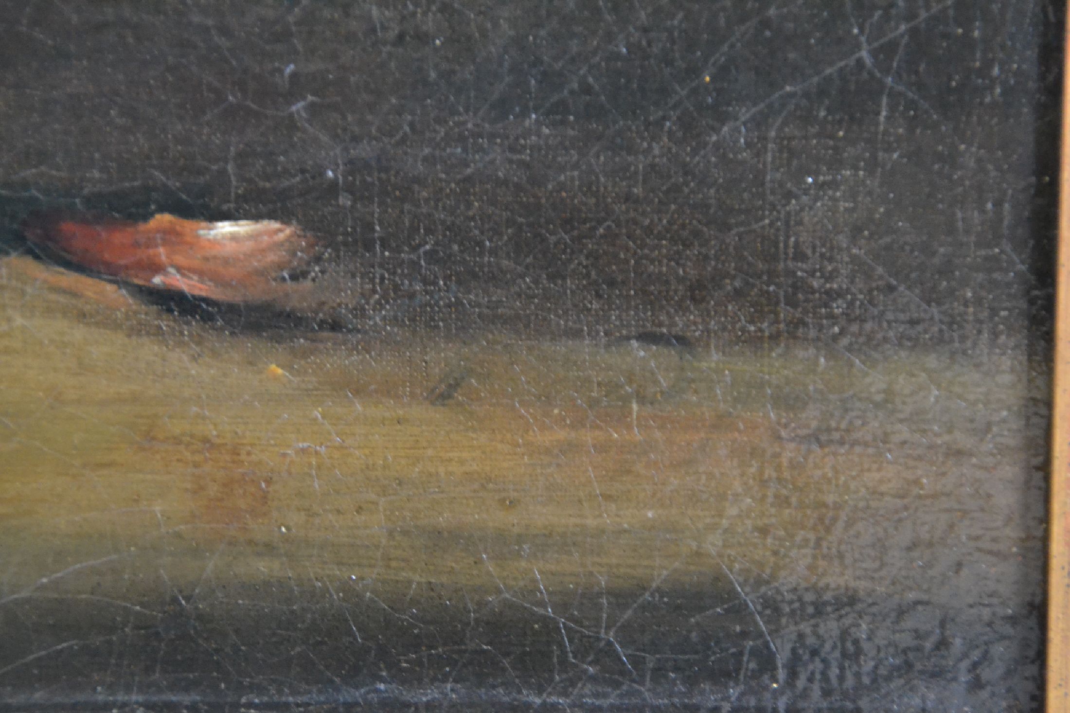 Detail e: Unbekannter Künstler des 19.Jh.,, Stilllebenmit Rosen, Pfingstrosen und Flieder, Öl/Lwd, doubliert, rest., unsigniert, 55x46 cm, Akanthus-Rahmen ...