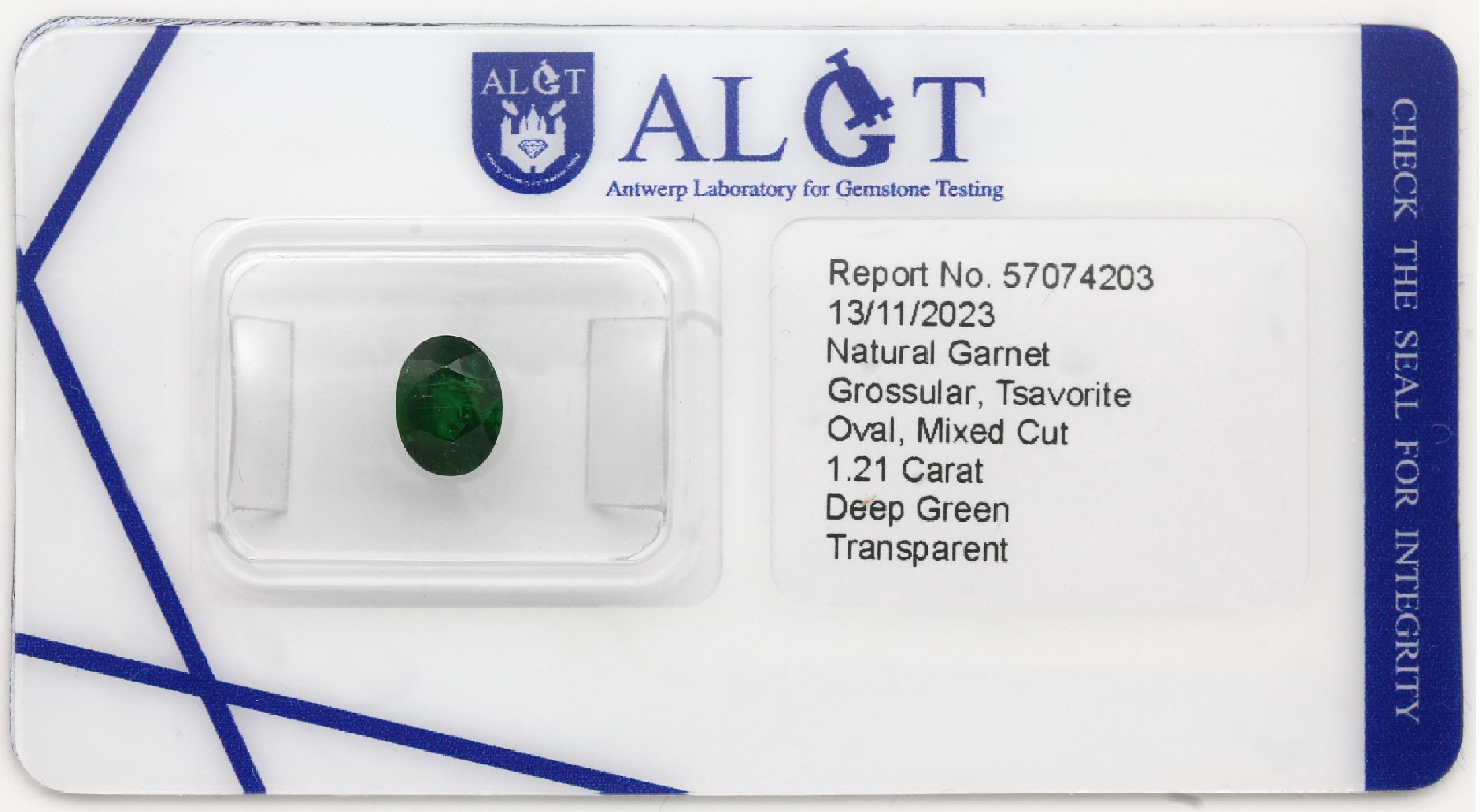 Loser facett. Tsavorith, 1.21 ct, oval, Deep Green, transparent, ALGT Expertise anbei