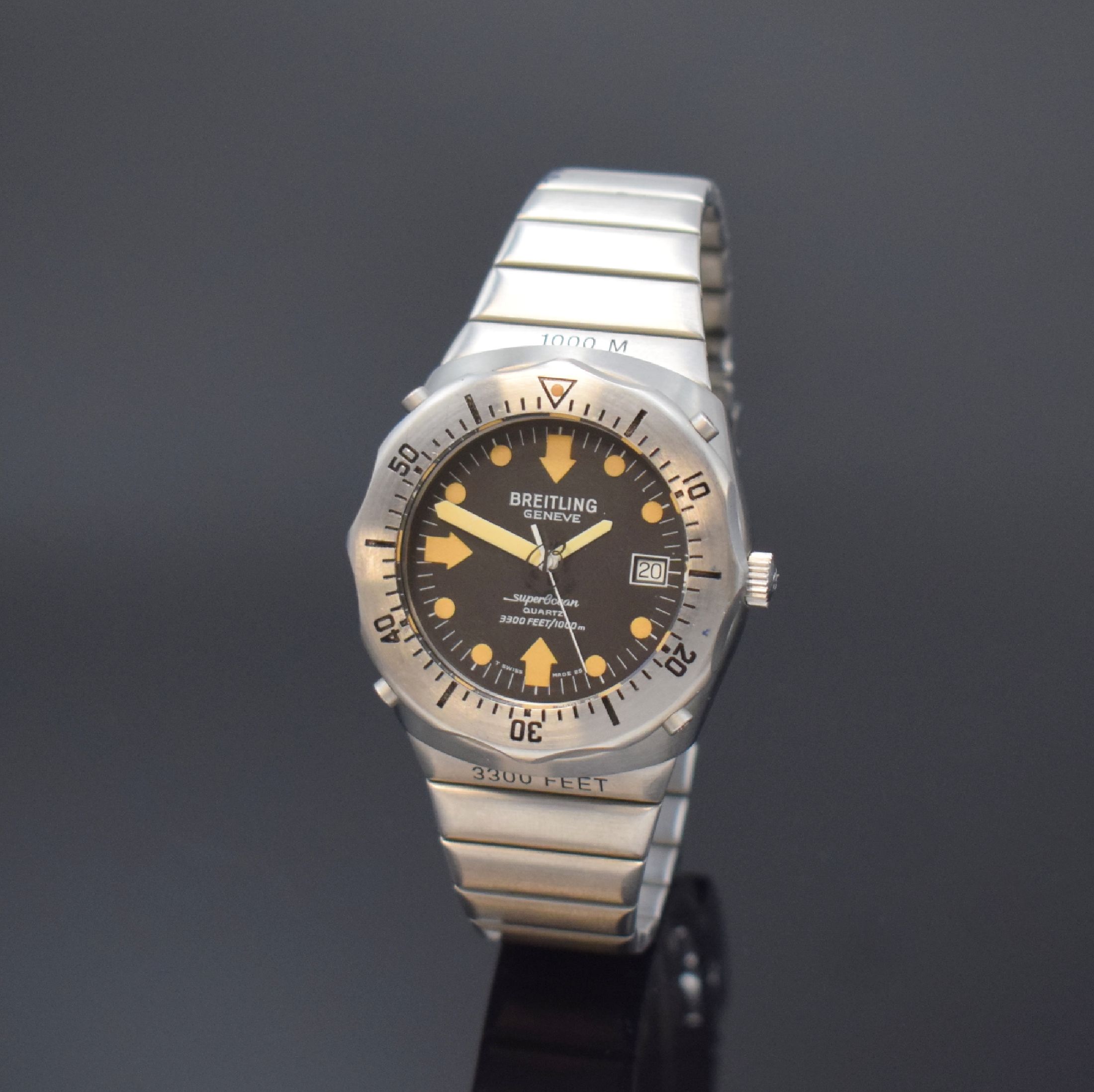 BREITLING extrem seltene Taucheruhr Superocean Deep Sea Super Compressor Referenz 81190, Schweiz um 1985, massives Edelstahlgeh. inkl. orig. ...