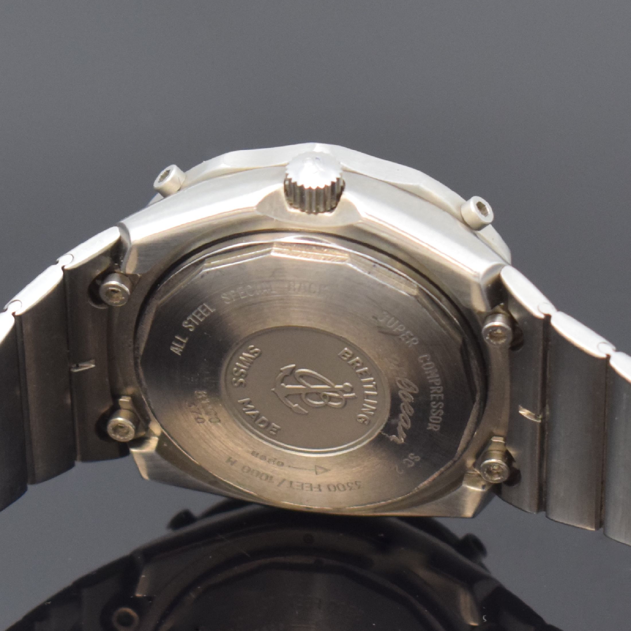 Detail d: BREITLING extrem seltene Taucheruhr Superocean Deep Sea Super Compressor Referenz 81190, Schweiz um 1985, massives Edelstahlgeh. inkl. orig. ...