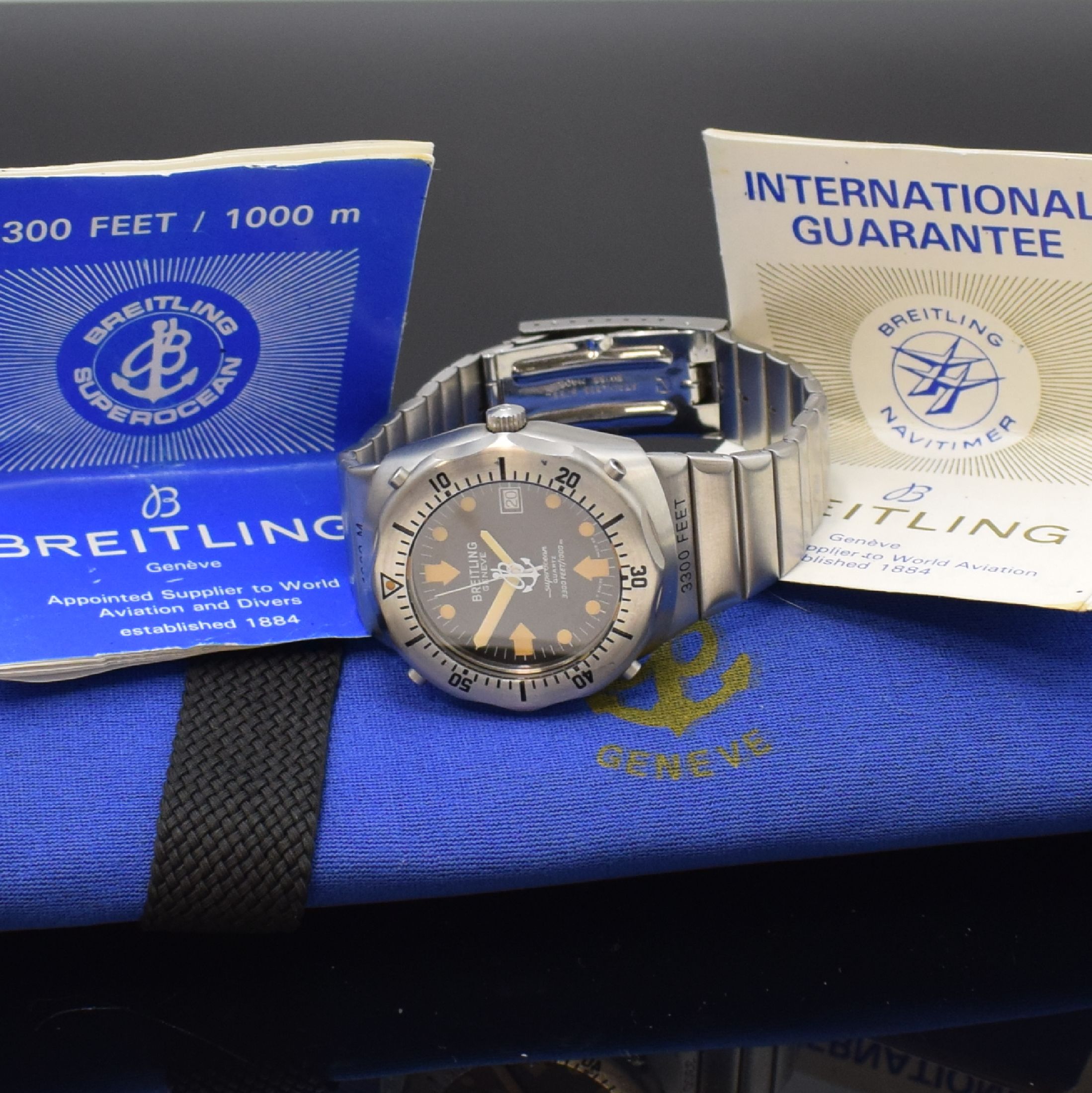 Detail e: BREITLING extrem seltene Taucheruhr Superocean Deep Sea Super Compressor Referenz 81190, Schweiz um 1985, massives Edelstahlgeh. inkl. orig. ...