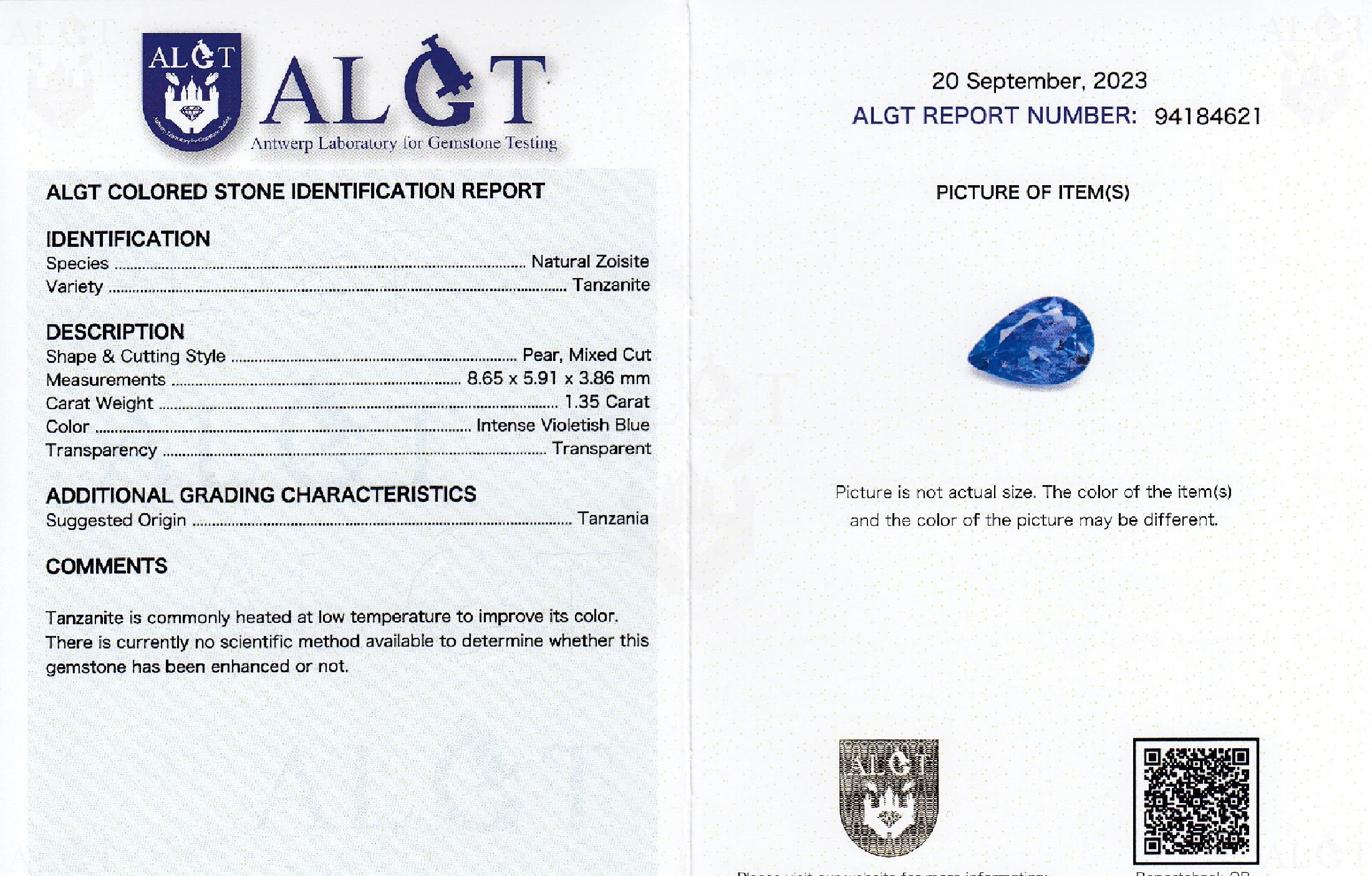 Detail b: Konvolut 3 lose Tansanite zus. ca. 4.24 ct: , 1 x facett. Tropfenform, 1.24 ct, intense Vivid Blue, transparent; 1 x oval facett. 1.65 ct, Blue ...