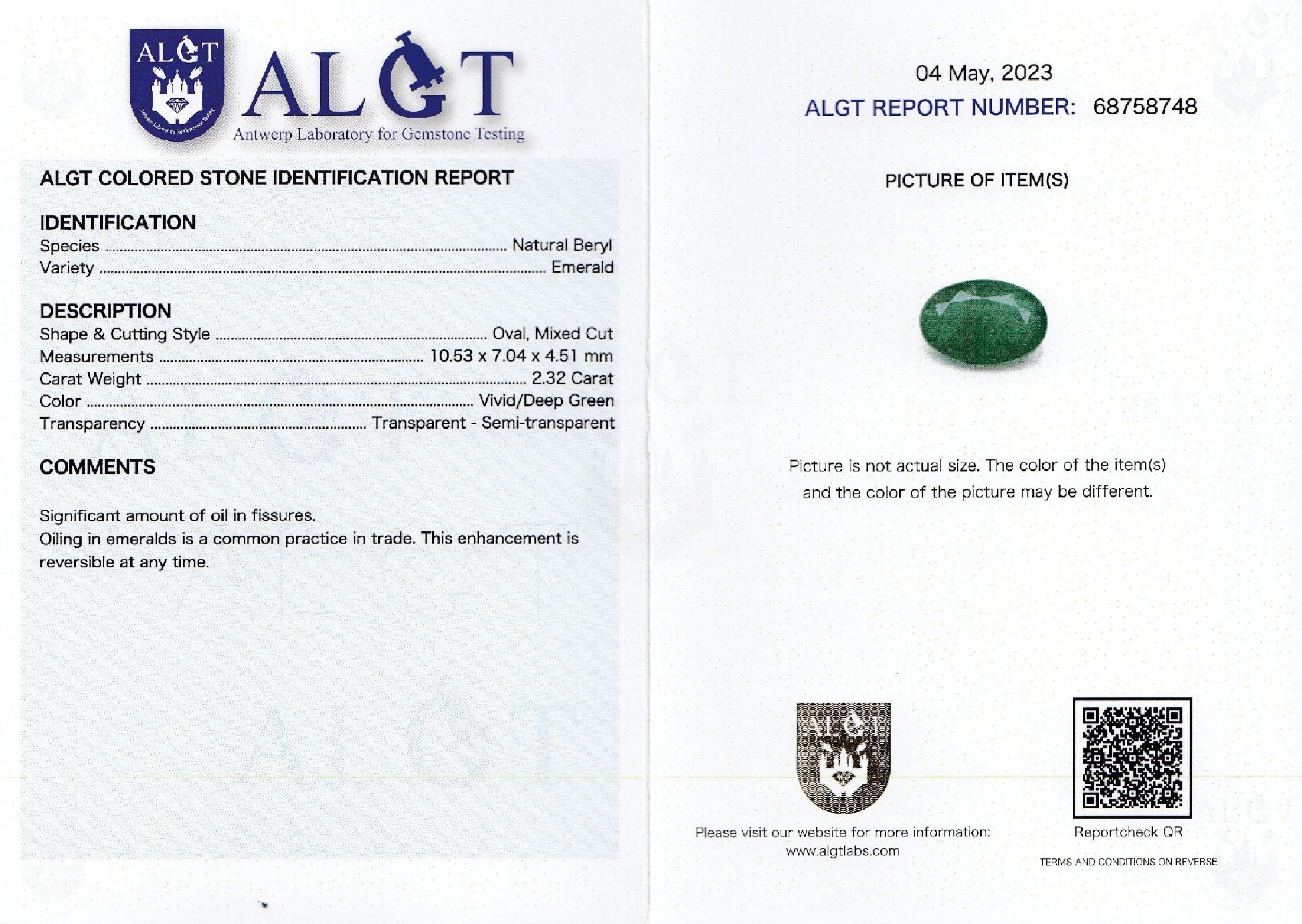 Detail a: Lot 3 lose Smaragde zus. ca. 5.33 ct: , 1 x ovalfacett. 2.32 ct, Vivid/Deep Green, semitransparent; 1 x ovalfacett. 1.59 ct, intense Green, ...