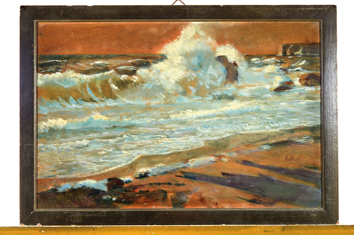 Detail k: Fritz Haß, 1864 Heiligenbad-1930 Lugano, Brandung, Öl/Holz, rechts unten signiert und bez. München, ca. 36x54cm, R. ca. 40.5x 59cm