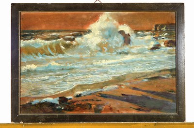 26716076k - Fritz Haß, 1864 Heiligenbad-1930 Lugano, surf,oil/wood, signed and inscribed lower right Munich, approx. 36x54cm, frame approx. 40.5x 59cm
