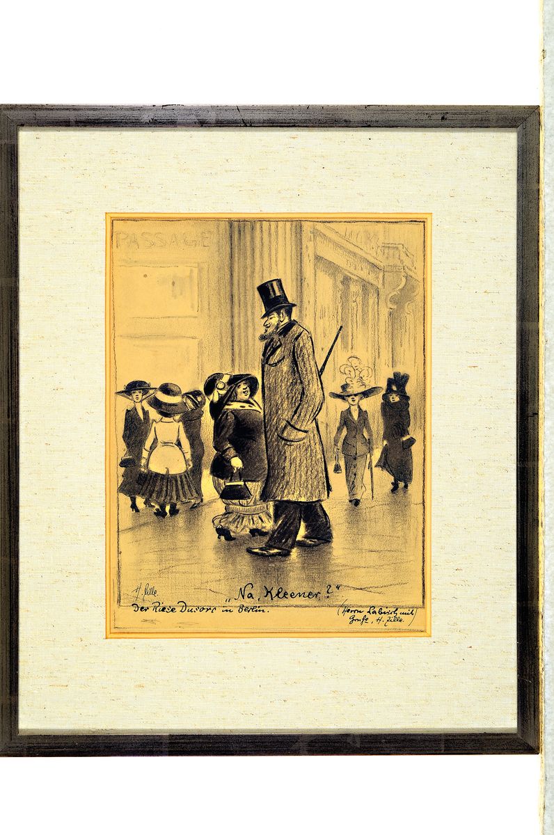 Detail k: Heinrich Zille, 1858 Radeburg-1929 Berlin, Na Kleener, Der Riese Dusorc in Berlin, Lithographie, Herrn Labisch mit Gruße H.Zille, ca. 27x21cm, PP, ...