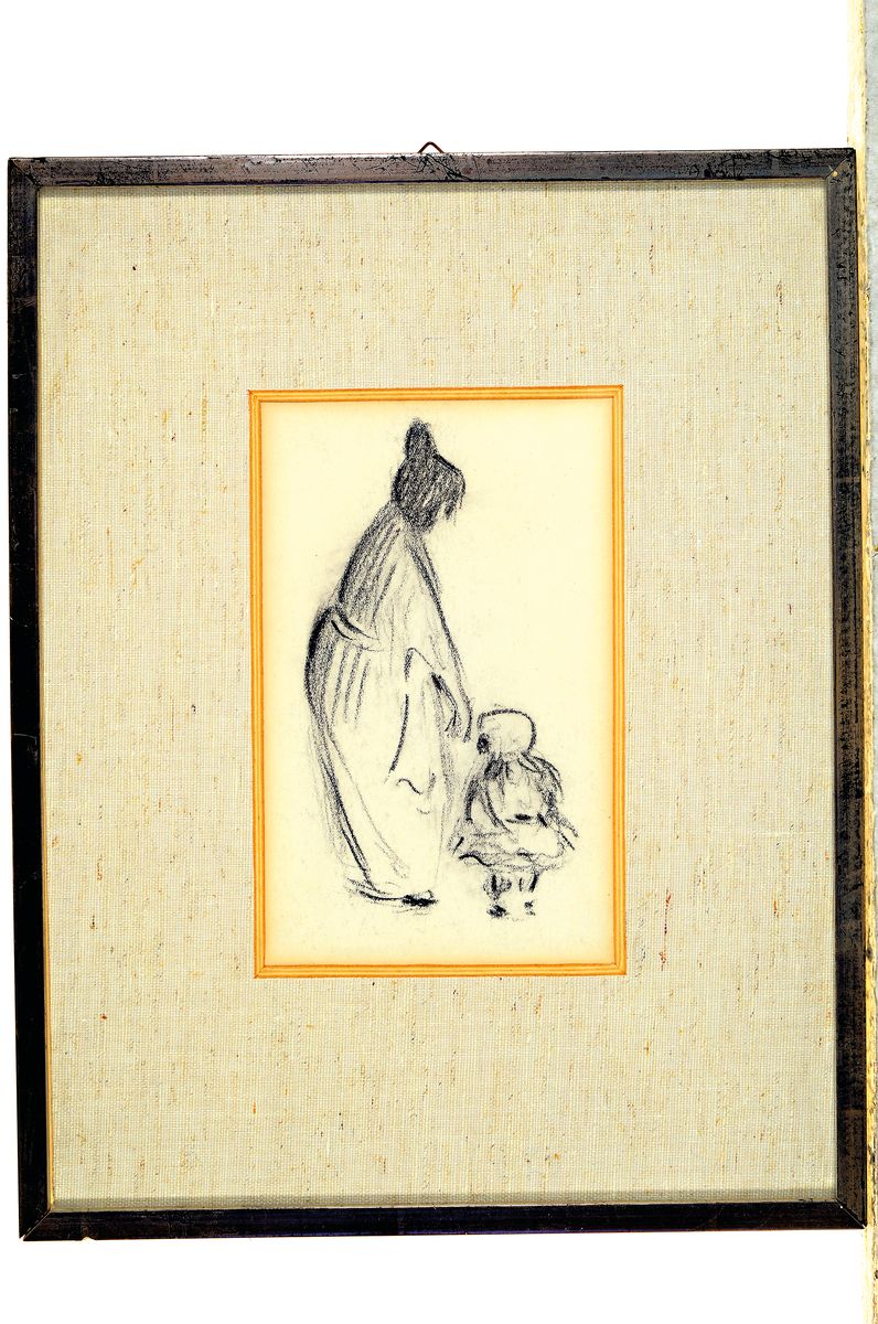 Detail k: Zuschreibung: Heinrich Zille, 1858 Radeburg- 1929 Berlin, Mutter mit Kind, Kohlezeichnung, unsigniert, ca. 17x8cm, PP, u.Gl., R. ca. 32x25cm