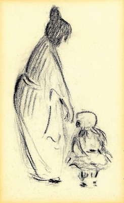 Image 26716103 - Attribution: Heinrich Zille, 1858 Radeburg - 1929 Berlin, mother with child, charcoal drawing, unsigned, approx. 17x8cm, PP, etc., frame approx. 32x25cm