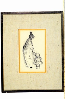 26716103k - Attribution: Heinrich Zille, 1858 Radeburg - 1929 Berlin, mother with child, charcoal drawing, unsigned, approx. 17x8cm, PP, etc., frame approx. 32x25cm