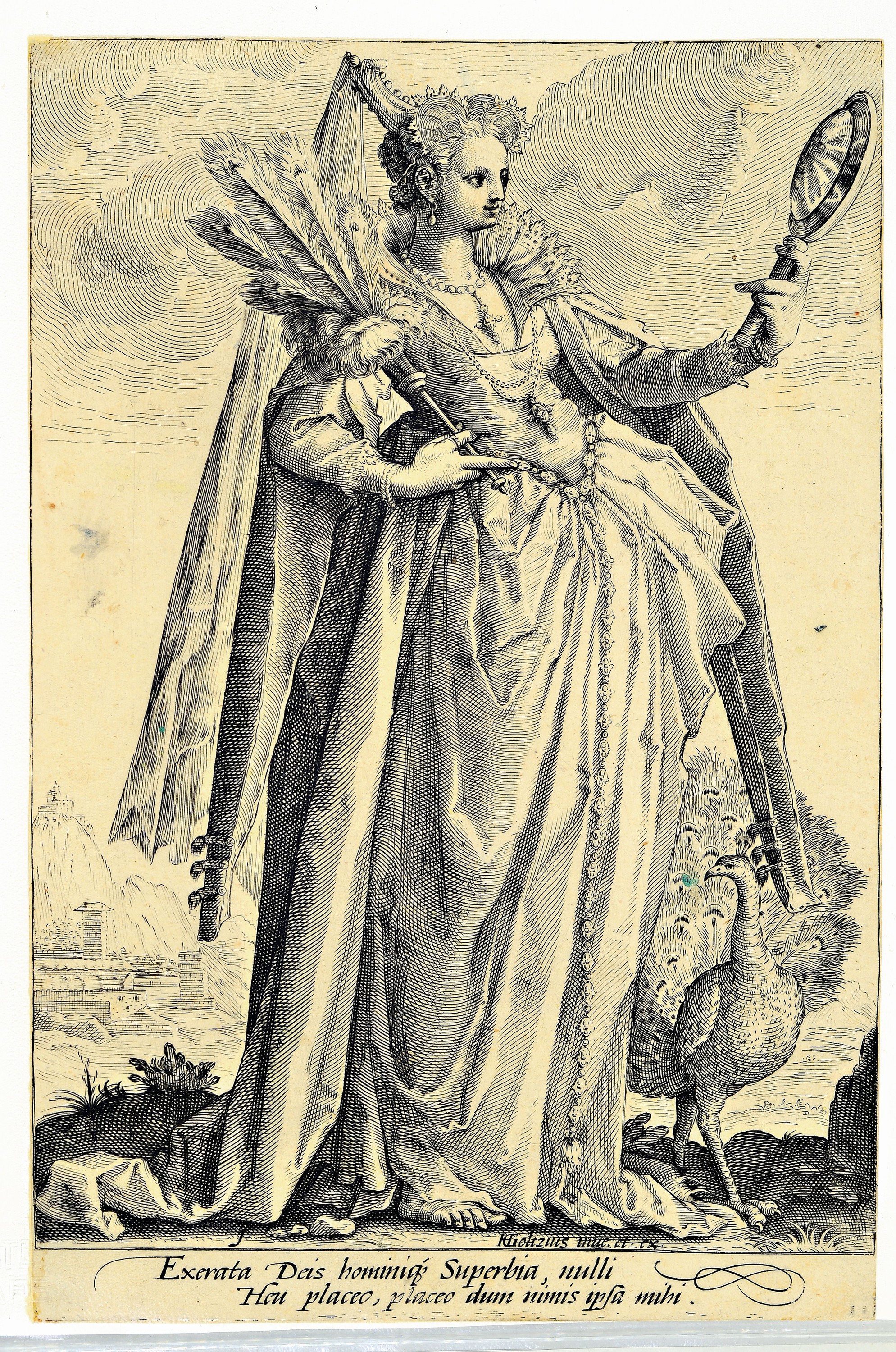 Die sieben Todsünden, Kupferstiche nach Hendrick Goltzius (1558 Mühlbrecht-1617 Haarlem), Hochmut, Völlerei, Wollust, Zorn, Neid, Habgier und ...