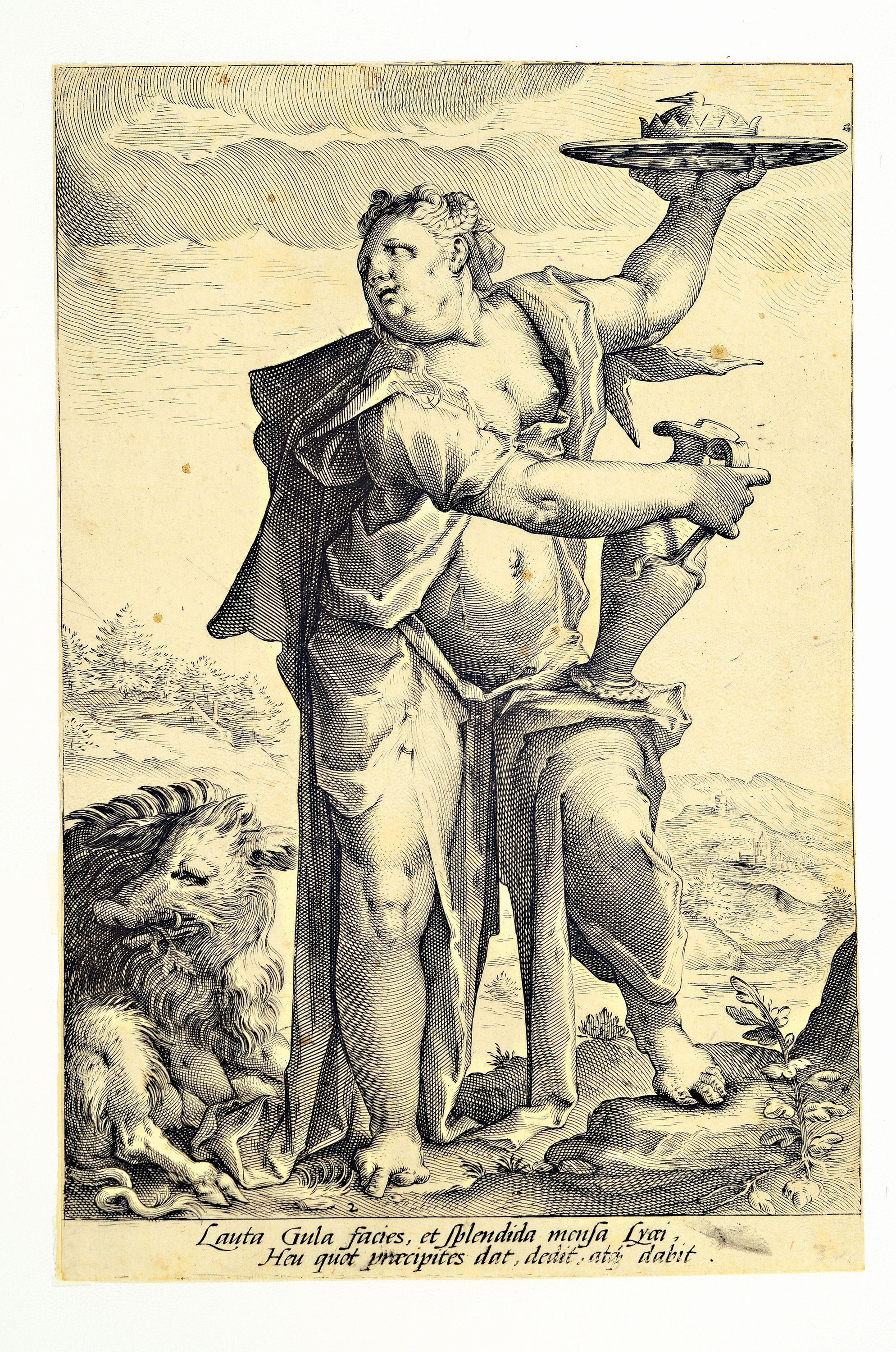 Detail b: Die sieben Todsünden, Kupferstiche nach Hendrick Goltzius (1558 Mühlbrecht-1617 Haarlem), Hochmut, Völlerei, Wollust, Zorn, Neid, Habgier und ...