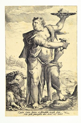 26716788b - The seven deadly sins, copper engravings afterHendrick Goltzius (1558 Mühlbrecht-1617 Haarlem), pride, gluttony, lust, anger, envy, greed and sloth, each slightly browned and trimmed on the plate edge, signed on sheet 1 in the plate. Each approx. 21.5x14cm