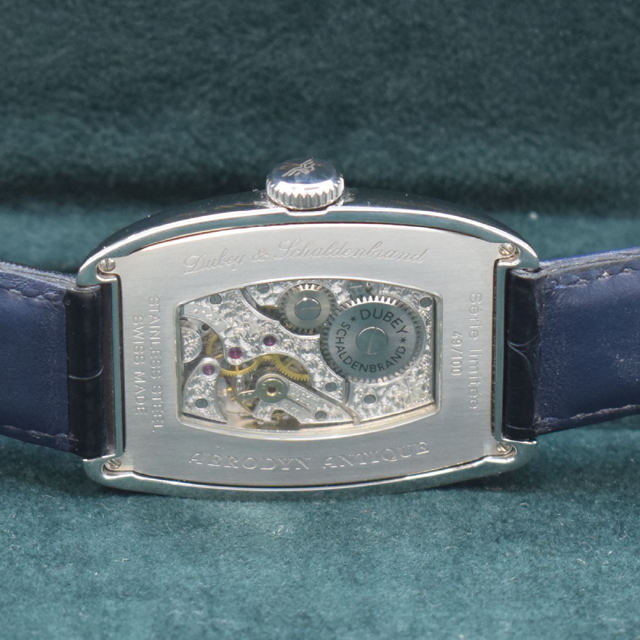 Detail d: DUBEY & SCHALDENBRAND seltene, auf 100 Stück limitierte Herrenarmbanduhr Modell Aerodyn Antique, Handaufzug, Edelstahlgeh. inkl. orig. Lederband m. ...