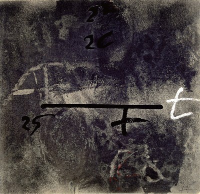 Image 26716823 - Antoni Tapies, 1923-2012 Barcelona, ?? etching/carborundum on strong laid paper, #"Signes negres sobre gris#", 2000, Ed. 45/45,hand-signed lower right, sheet 48x49 cm, high-quality gallery frame 63x64 cm; from private collection, acquired from the art trade in 2001