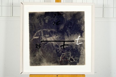 26716823k - Antoni Tapies, 1923-2012 Barcelona, ?? etching/carborundum on strong laid paper, #"Signes negres sobre gris#", 2000, Ed. 45/45,hand-signed lower right, sheet 48x49 cm, high-quality gallery frame 63x64 cm; from private collection, acquired from the art trade in 2001
