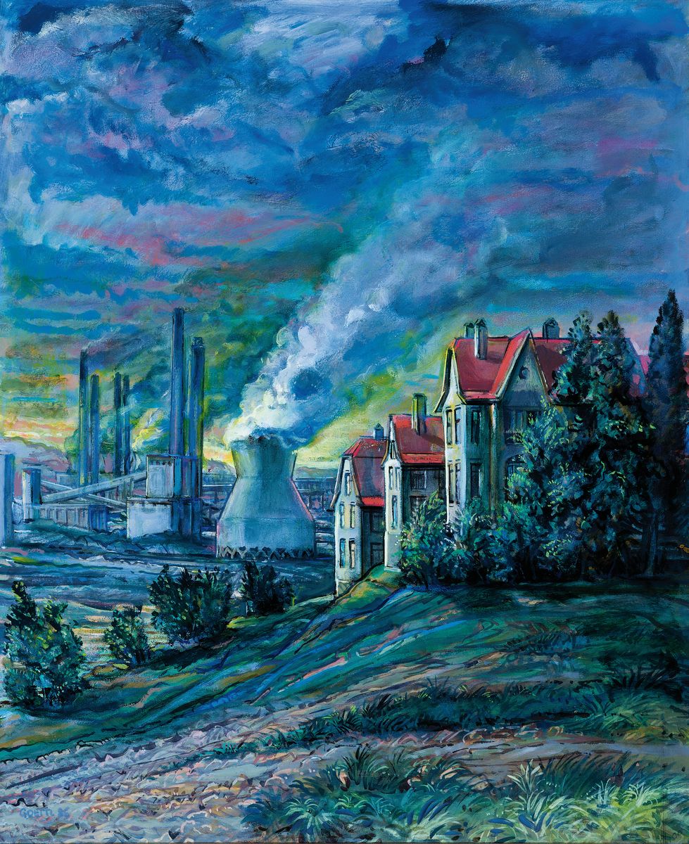 Helmut Goettl, 1934 Decin-2011, Industrielandschaft, Öl/Hartfaser, links unten signiert, ca. 54x44cm, R. ca. 58x49cm, er studierte bei Rudolf ...