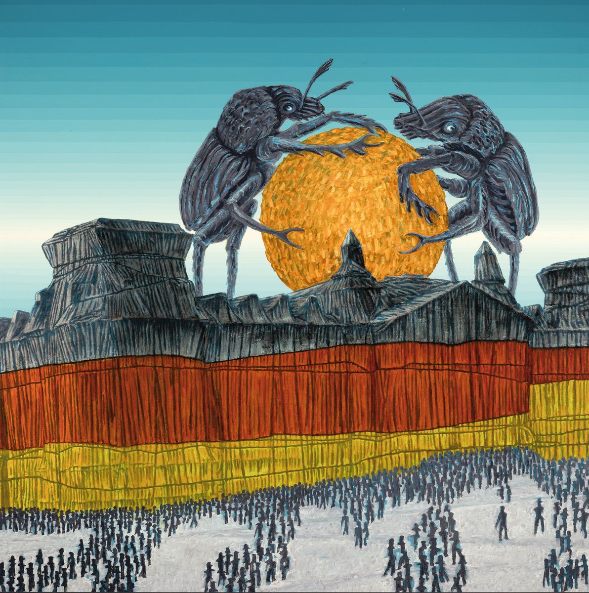 Klaus Wendel, 1935 Wollmesheim-2005, Auf der Straße und auf dem Dach, Öl/Hartfaser, rückseitig, signiert, betitelt und dat. 1994, ca. 99x99cm, R. ...