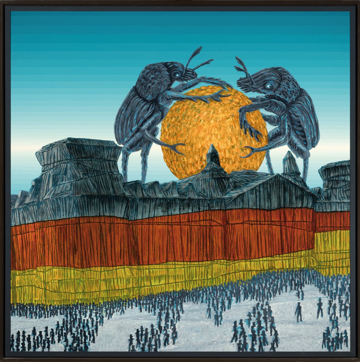 Detail k: Klaus Wendel, 1935 Wollmesheim-2005, Auf der Straße und auf dem Dach, Öl/Hartfaser, rückseitig, signiert, betitelt und dat. 1994, ca. 99x99cm, R. ...