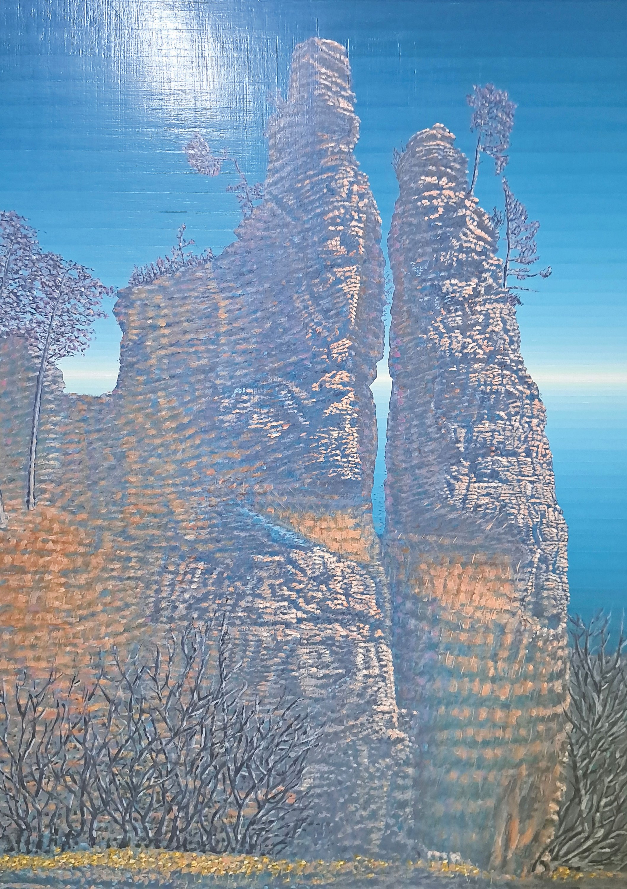 Klaus Wendel, 1935 Wollmesheim-2005, Monumente der Erdgeschichte, Braut und Bräutigam Dahn, rückseitig so betitelt, datiert 2003 und signiert, ...