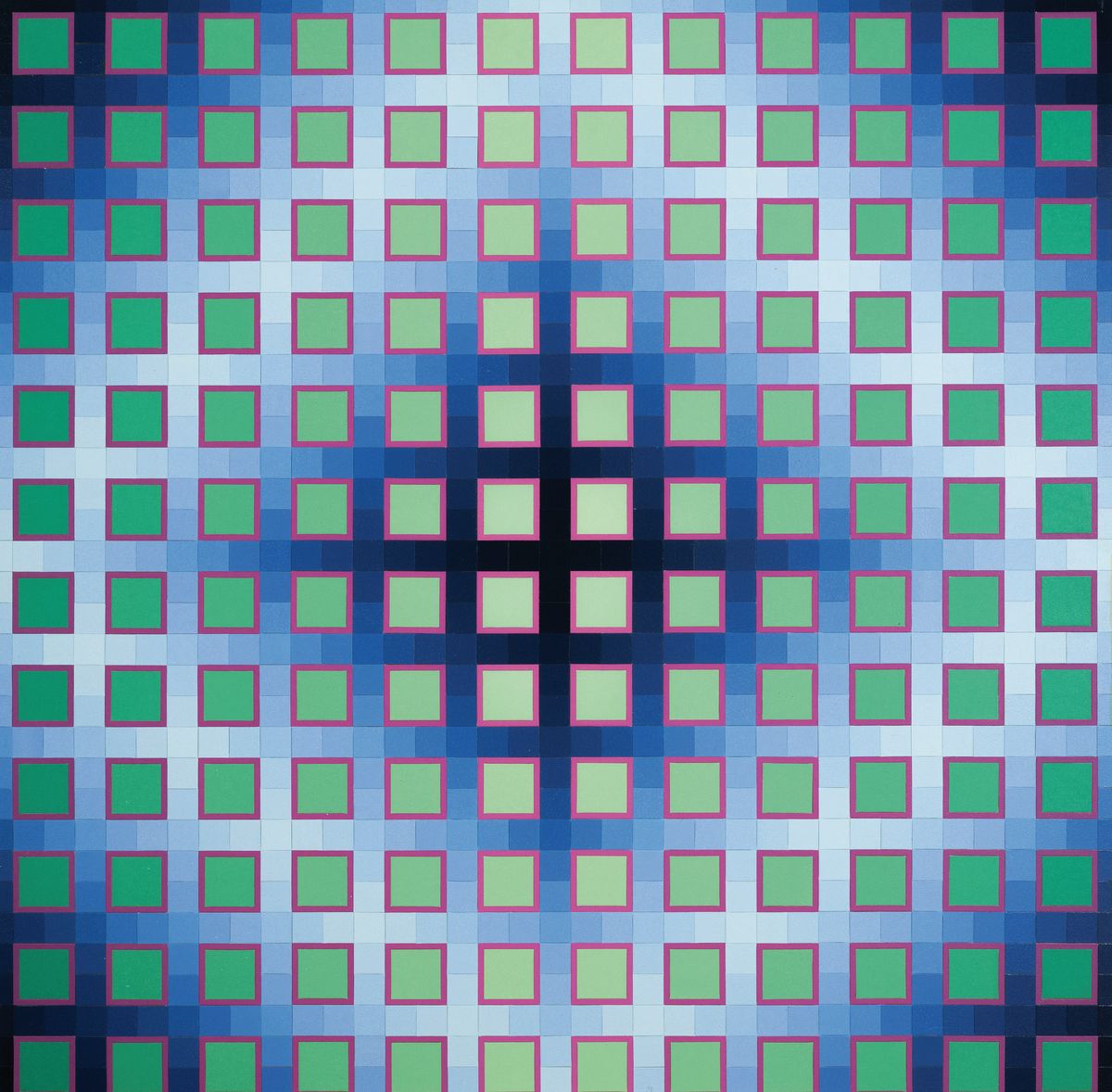 Klaus Wendel, 1935 Wollmesheim-2005, Gitterquadrat J4, N 106, rückseitig so betitelt, dat. 1970 und signiert, Acryl auf Hartfaser, ca. 74x74cm, R. ...