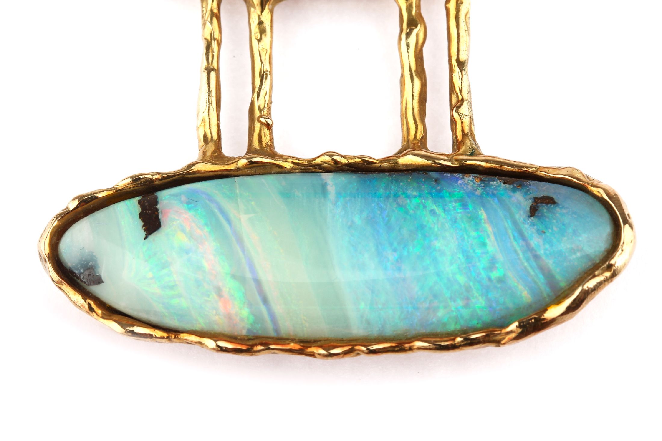 Detail c: 14 kt Gold Designer Opal-Collier, GG 585/000, Einzelanfertigung Arlheger/Wuppertal,mittig eingearbeitet Boulder-Opal, B. ca. 4.5 cm, Gold in ...
