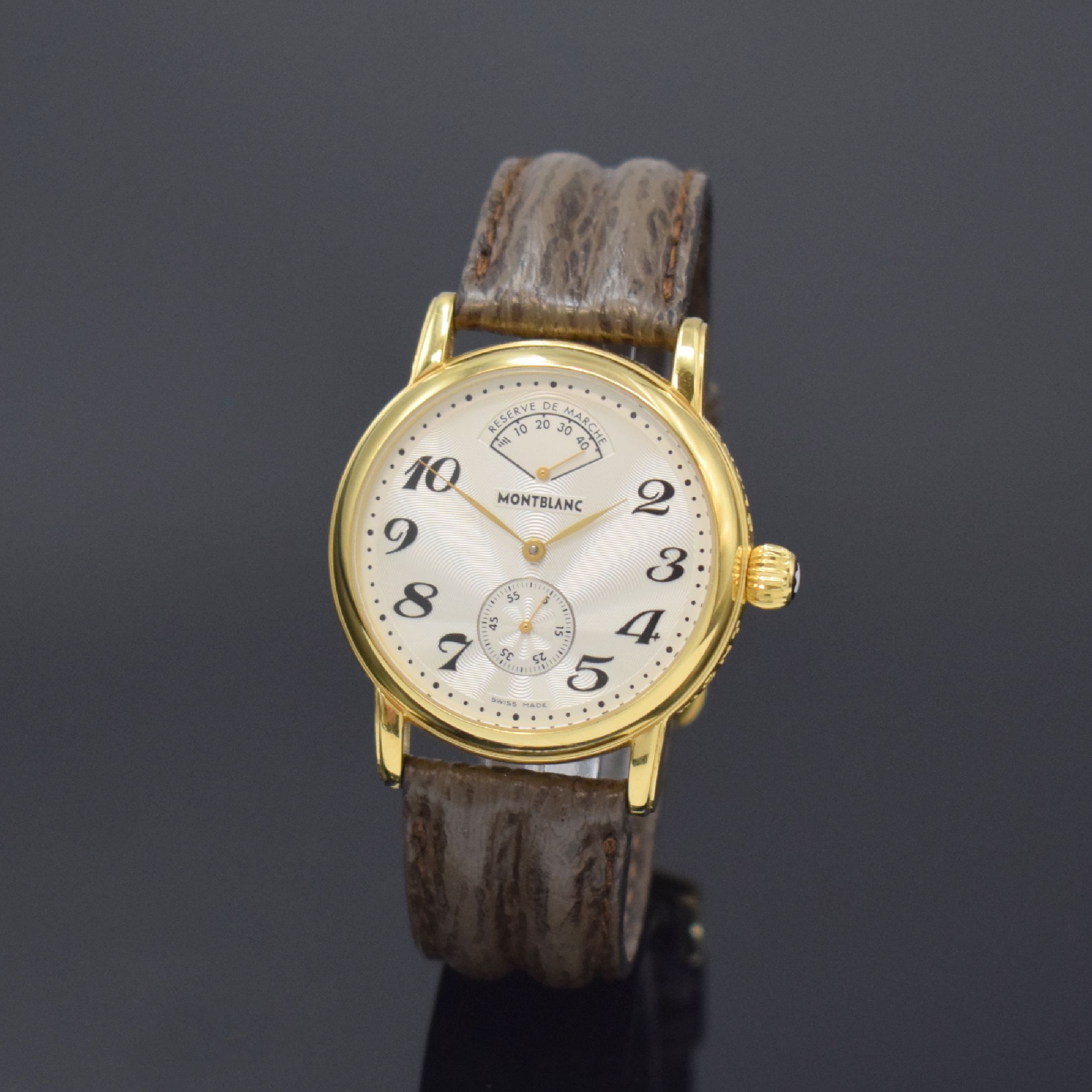 MONTBLANC Herrenarmbanduhr Meisterstück mit Gangreserveanzeige Referenz 7003, Schweiz um 2000, Handaufzug, verg. Edelstahlgeh. inkl. Lederband m. ...