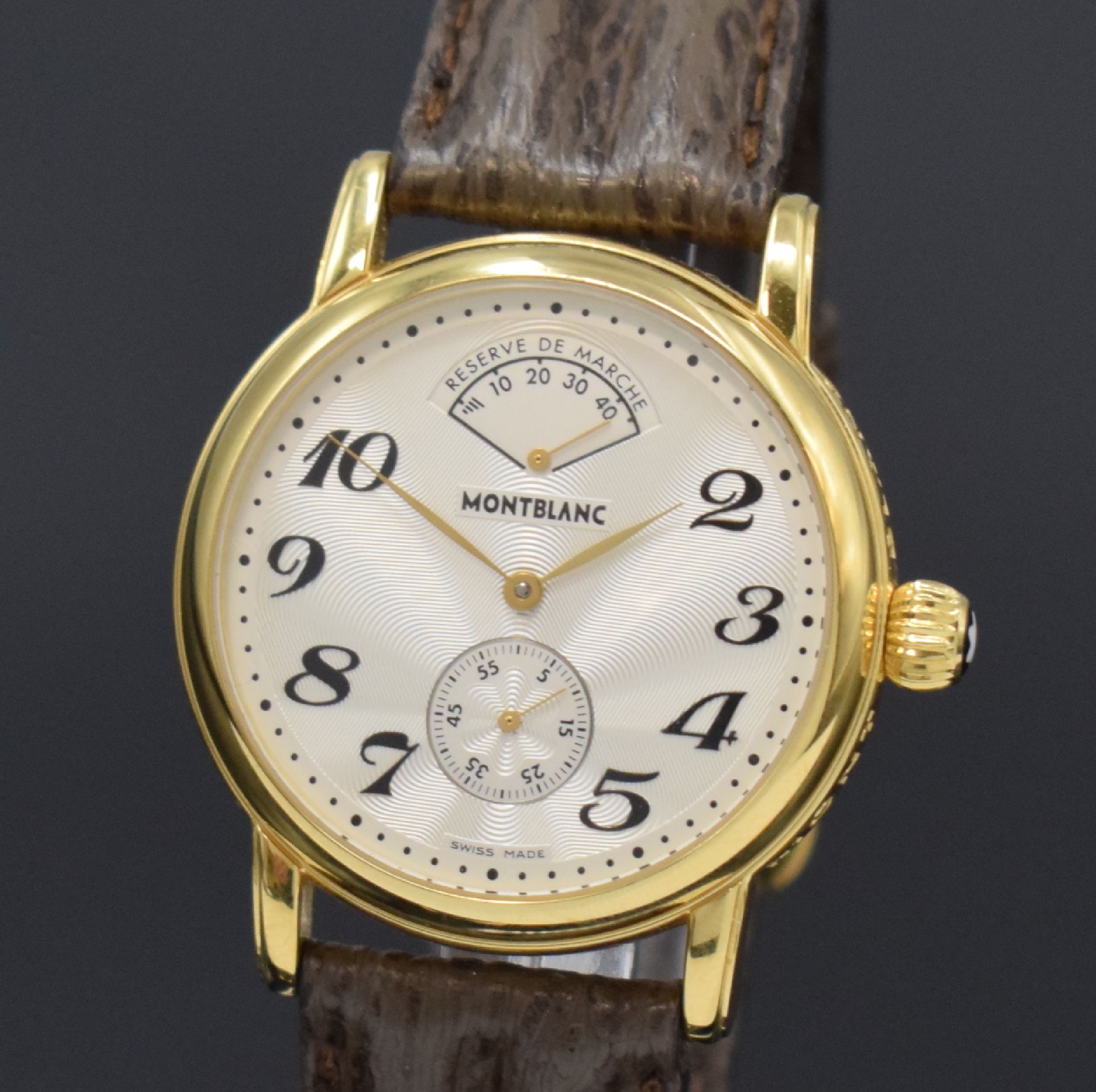 Detail a: MONTBLANC Herrenarmbanduhr Meisterstück mit Gangreserveanzeige Referenz 7003, Schweiz um 2000, Handaufzug, verg. Edelstahlgeh. inkl. Lederband m. ...