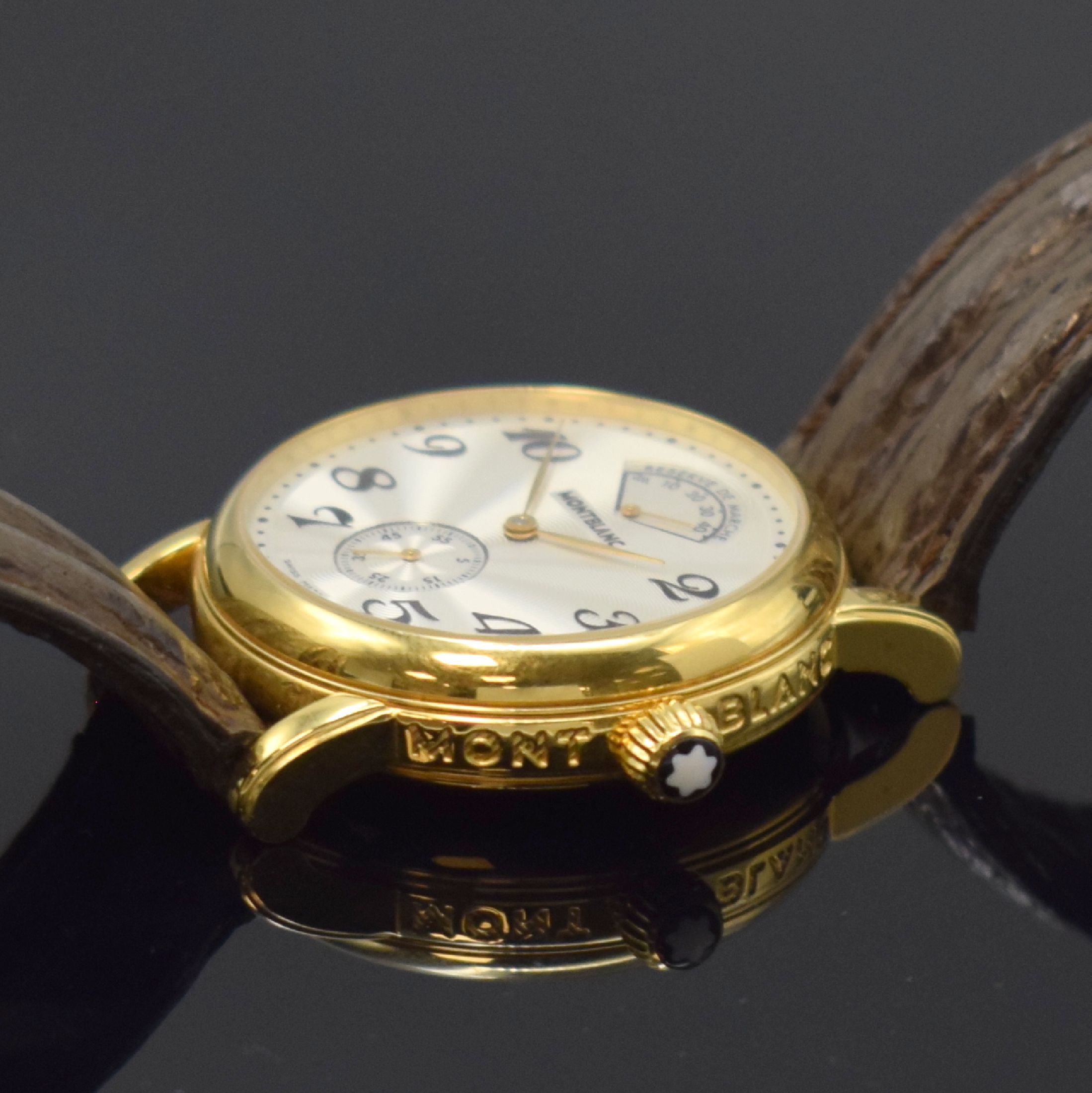 Detail b: MONTBLANC Herrenarmbanduhr Meisterstück mit Gangreserveanzeige Referenz 7003, Schweiz um 2000, Handaufzug, verg. Edelstahlgeh. inkl. Lederband m. ...