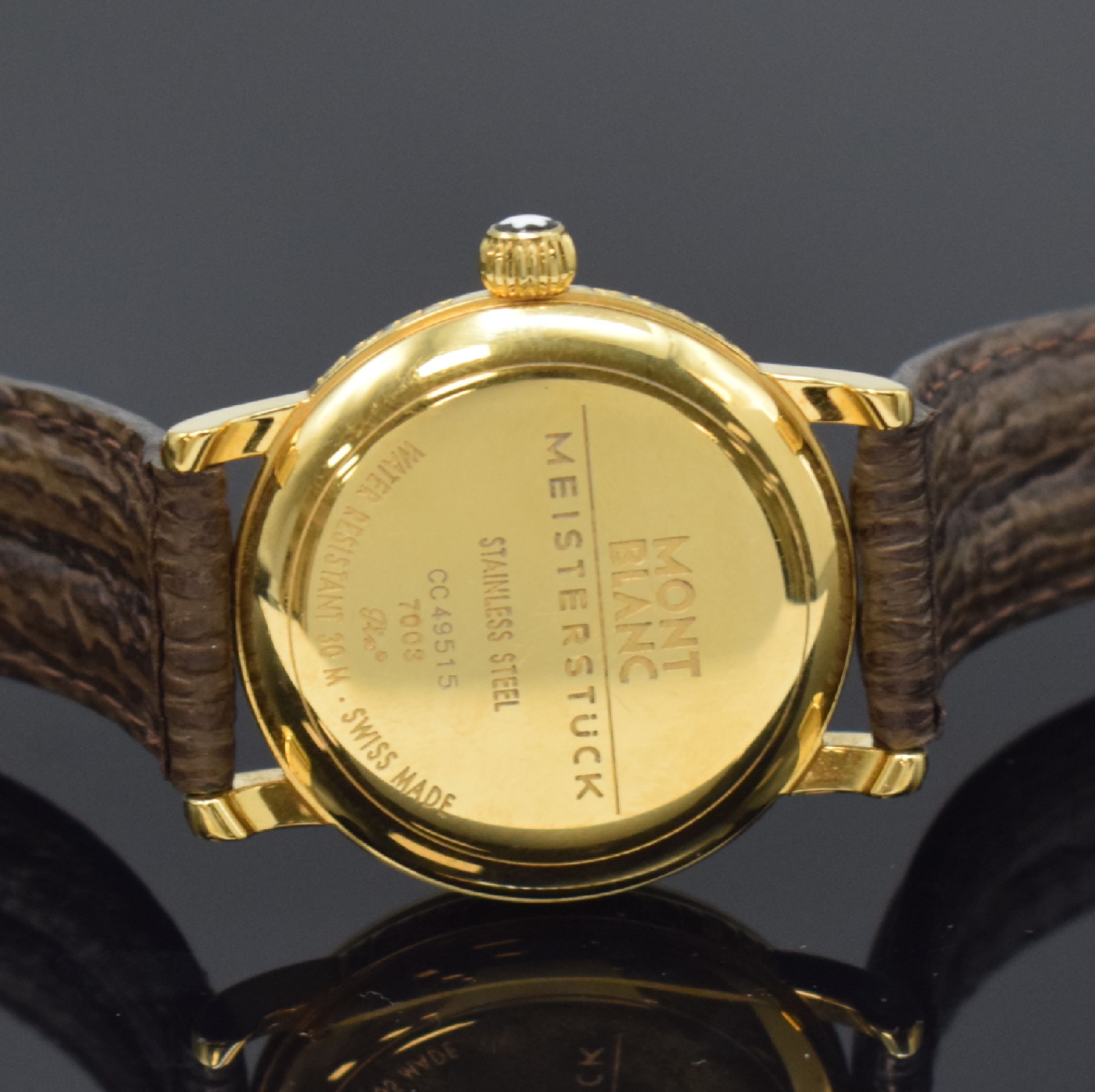 Detail d: MONTBLANC Herrenarmbanduhr Meisterstück mit Gangreserveanzeige Referenz 7003, Schweiz um 2000, Handaufzug, verg. Edelstahlgeh. inkl. Lederband m. ...