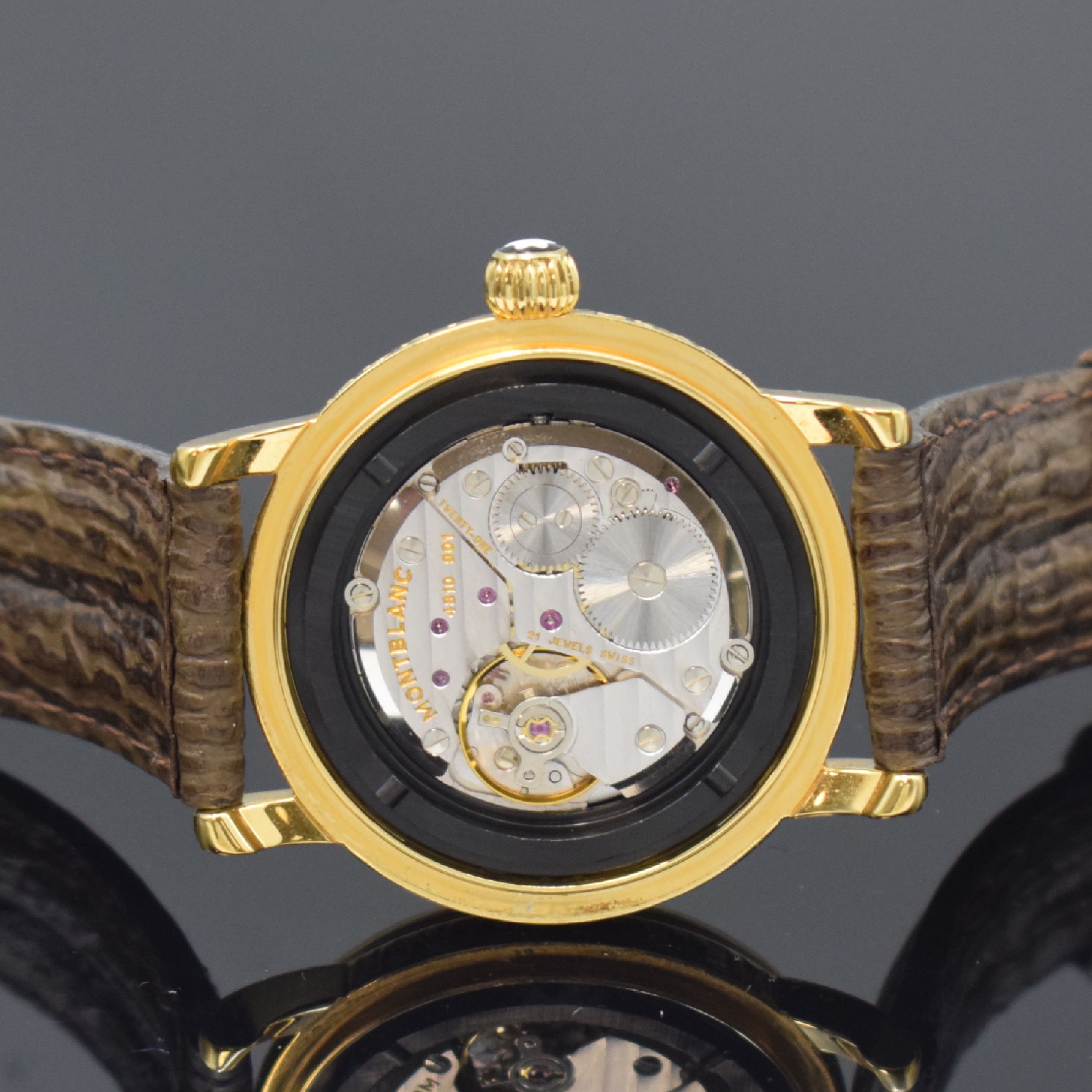 Detail e: MONTBLANC Herrenarmbanduhr Meisterstück mit Gangreserveanzeige Referenz 7003, Schweiz um 2000, Handaufzug, verg. Edelstahlgeh. inkl. Lederband m. ...