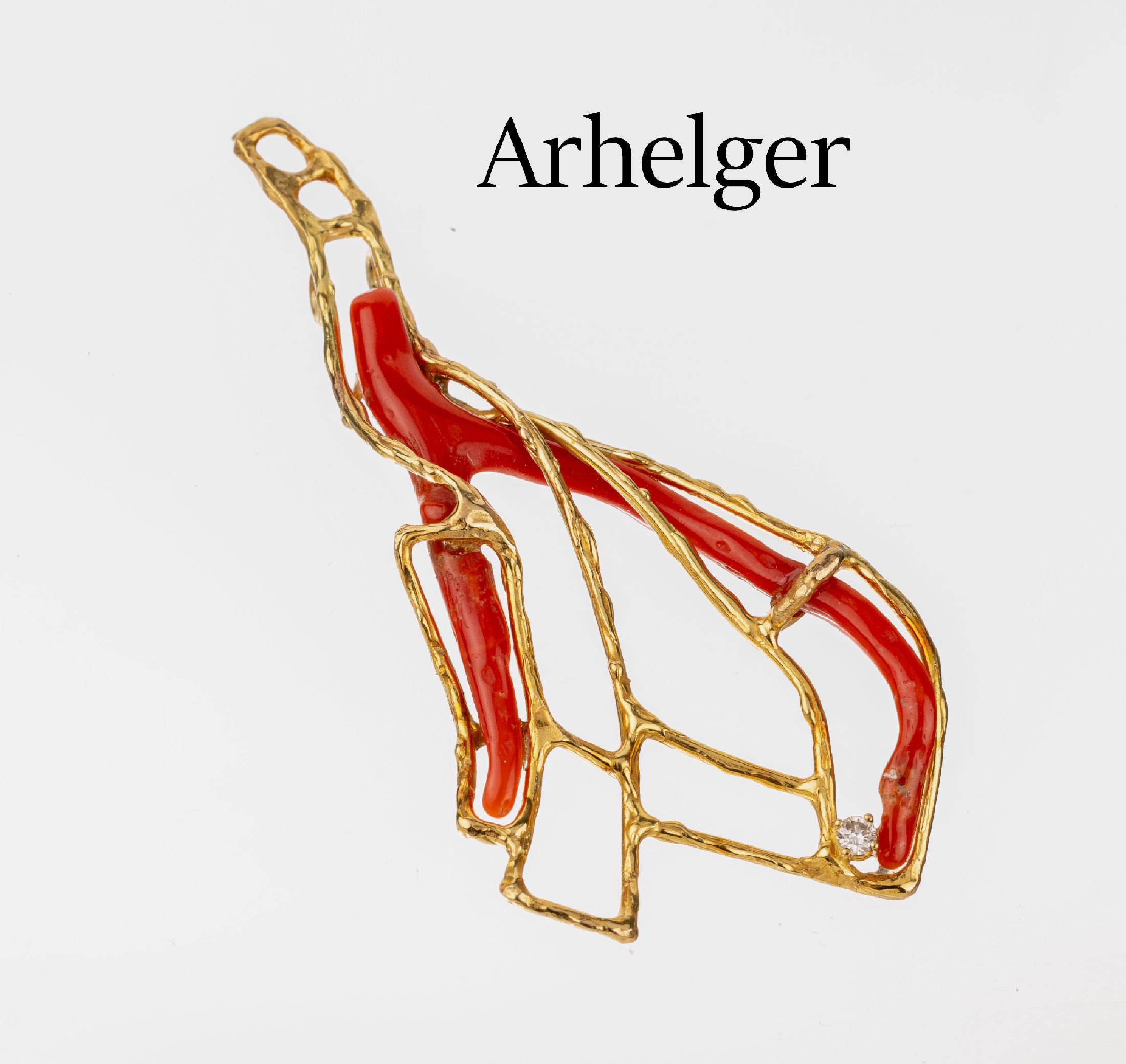 18 kt Gold Designer Korallen-Anhänger, GG 750/000, Einzelanfertigung Juwelier Arhelger/Wuppertal, 1 Korallenast in Gold in entsprechender Struktur ...