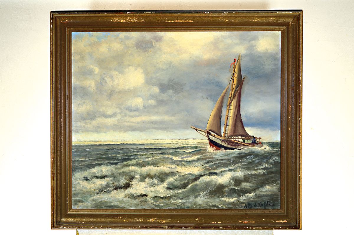 Detail k: Alexander Reich-Staffelstein, 1878-1952 Bremen, Segelboot auf ruhiger See, Öl/Lwd, rechts unten signiert, ca. 72x85cm, R. ca. 90x108cm