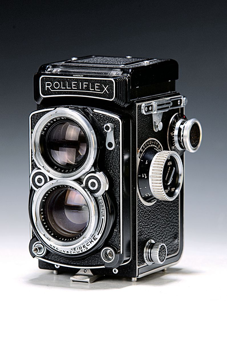 Kamera Rolleiflex Nr. 1280935, 2-äugige 6x6 Spiegelreflexkamera, mit Heidosmat 1:2.8, 80mm