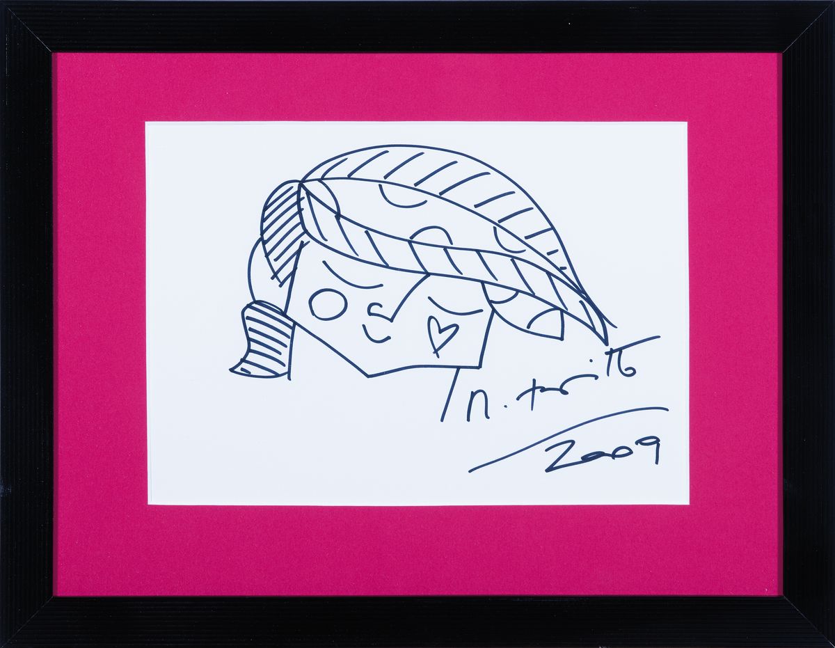 Detail k: Romeo Britto, geb. 1963 Brasilien, Filzstiftzeichnung, handsign., dat. 2009, unter Glas, motiv ca. 23x19cm, R. ca. 44x34 cm