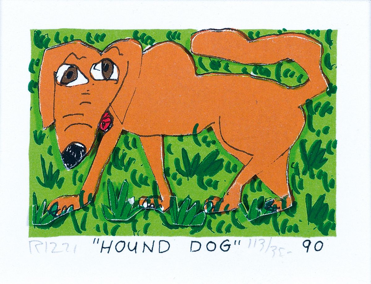 James Rizzi, 1950-2011, "Hound Dog", 3D-Konstruktion von 1990, handsign., num. 113/350, motiv ca. 7,5x5,5 cm, R. 28x22x4,5 cm