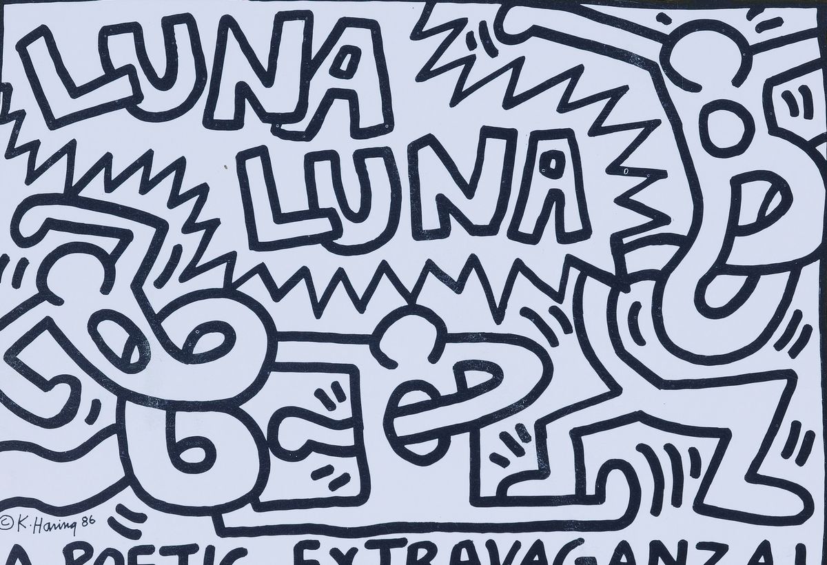 Keith Haring, 1958-1990, "Luna Luna Karussel, von 1986, gefaltetes Pop-up Karussel,farbigeIllustration auf Karton, Format geschlossen 30,5x30,5 ...