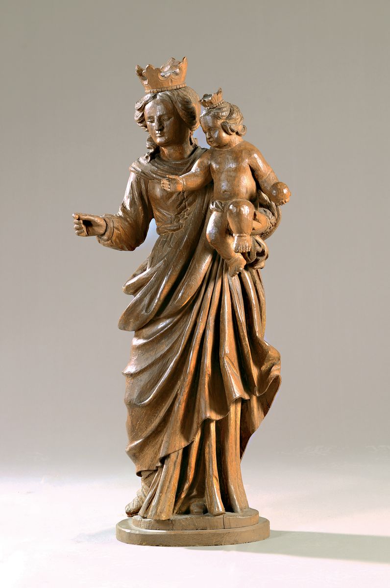 Große Schnitzerei Madonna mit Kind, süddeutsch, 19. Jh., Eiche geschnitzt, H. ca. 92 cm