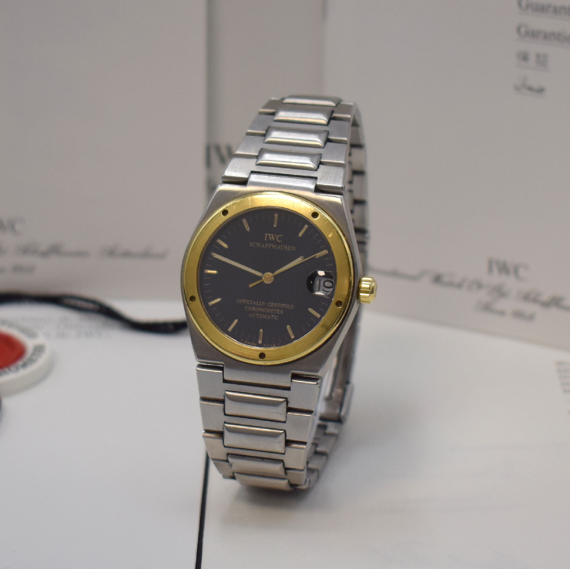 IWC Herrenarmbanduhr Ingenieur Referenz 3521, Automatik, Schweiz um 1992, Chronometer in Edelstahl inkl. Gliederband m. Faltschl., Boden, Krone und ...